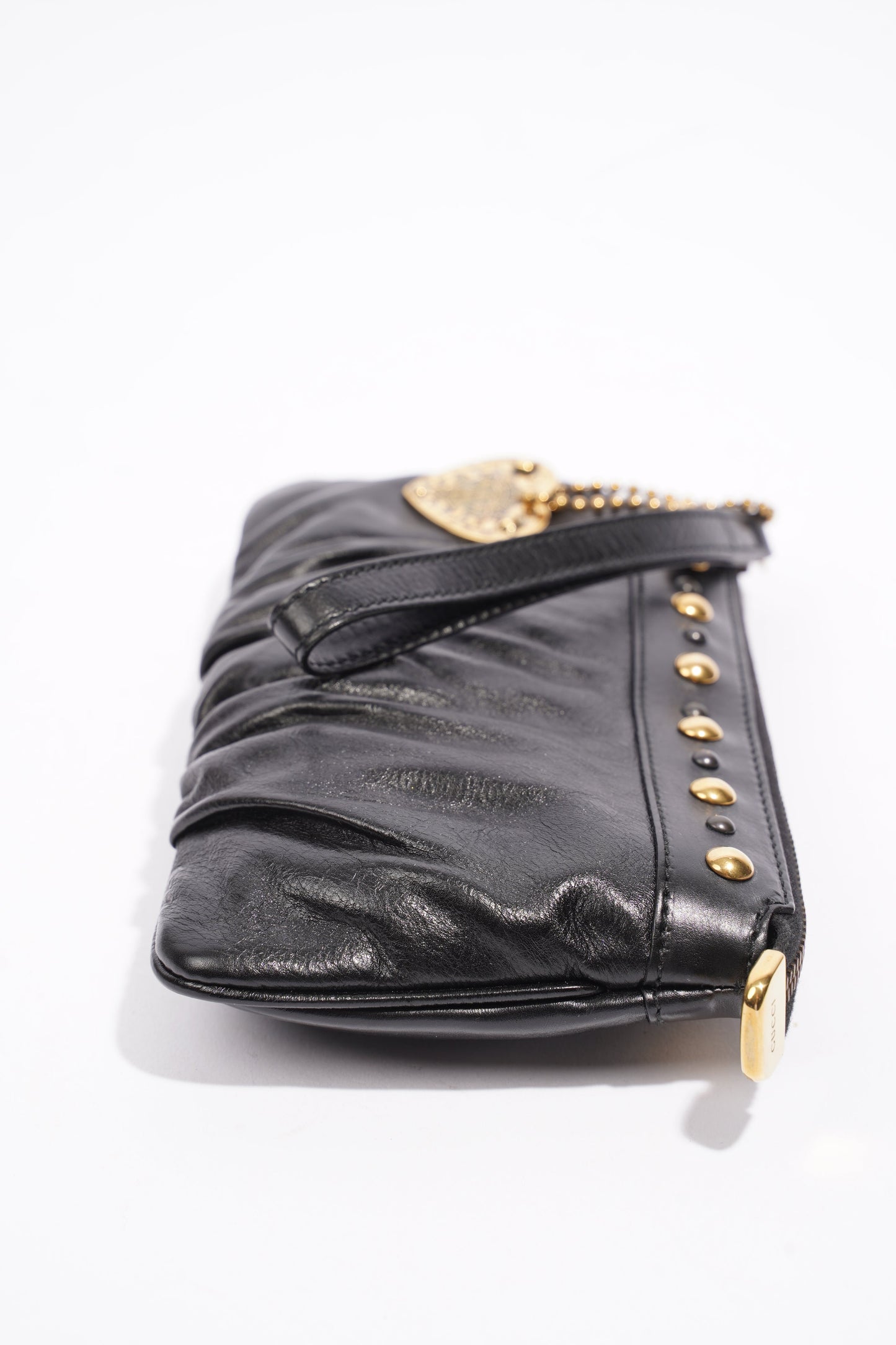 Gucci Heart Keychain Wristlet Black Leather