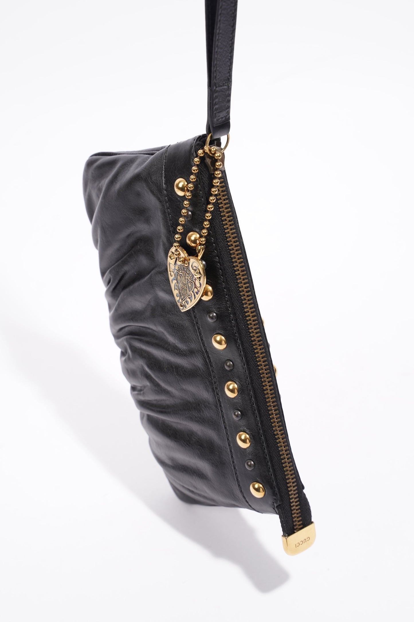 Gucci Heart Keychain Wristlet Black Leather