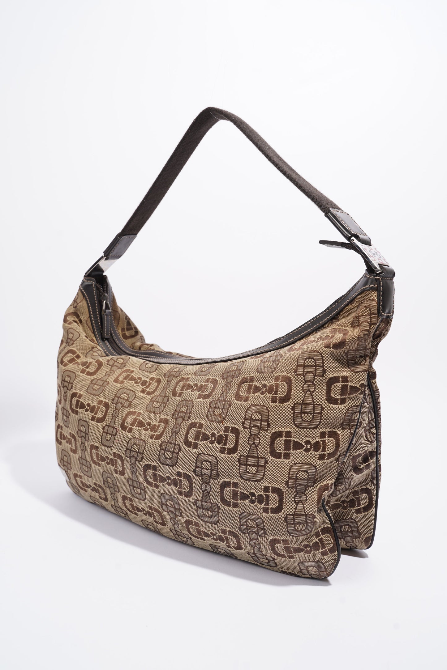 Gucci Horsebit Canvas Shoulder Bag Brown Canvas Large