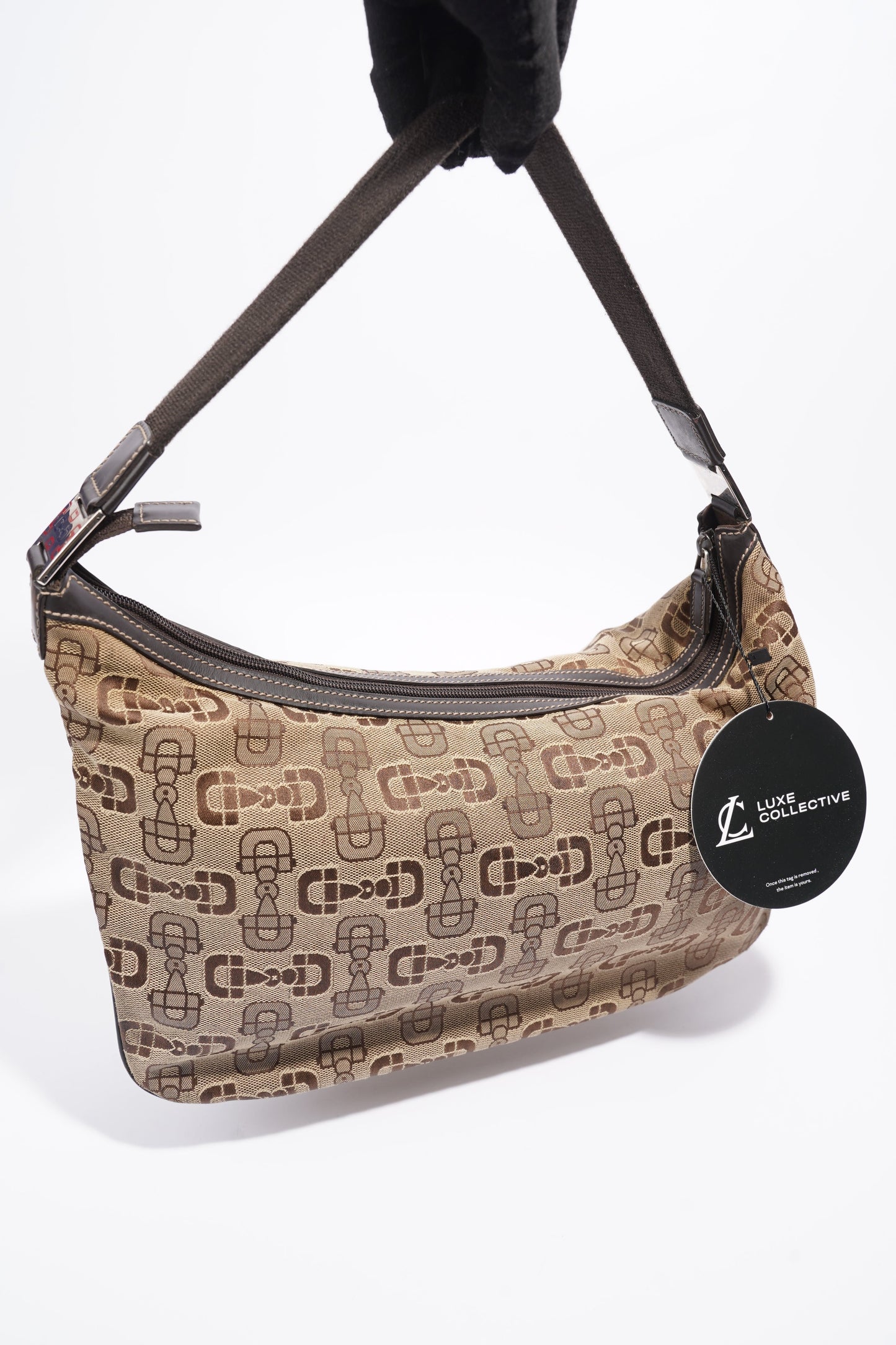 Gucci Horsebit Canvas Shoulder Bag Brown Canvas Large
