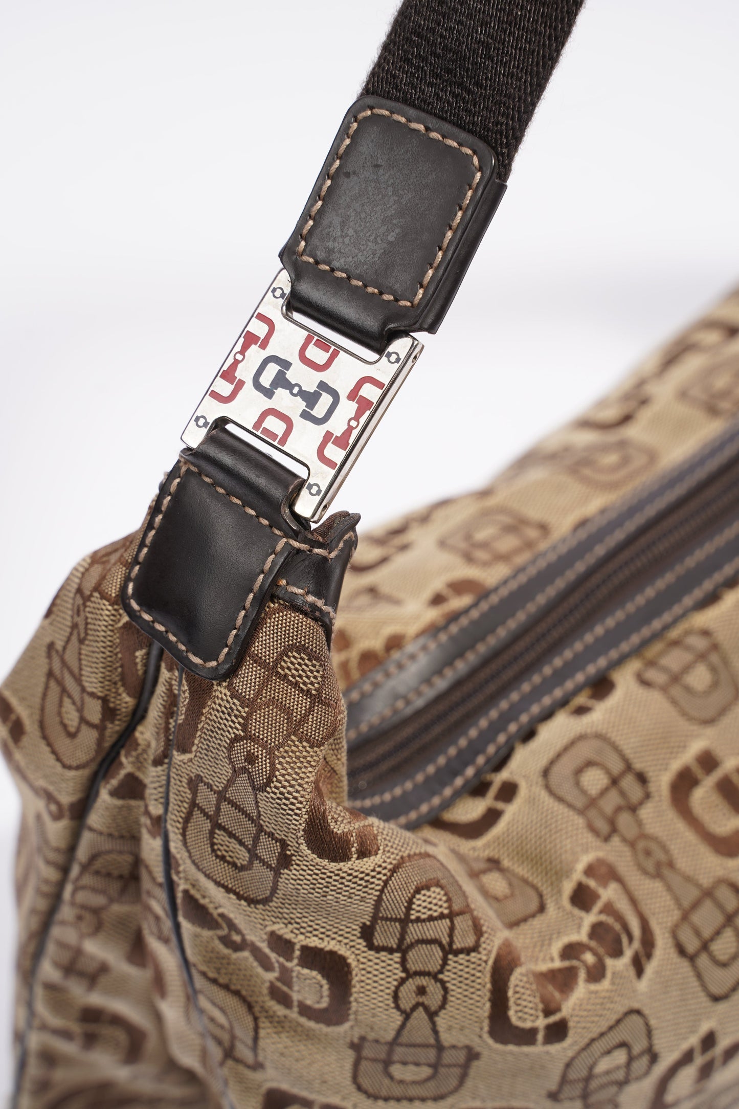 Gucci Horsebit Canvas Shoulder Bag Brown Canvas Large