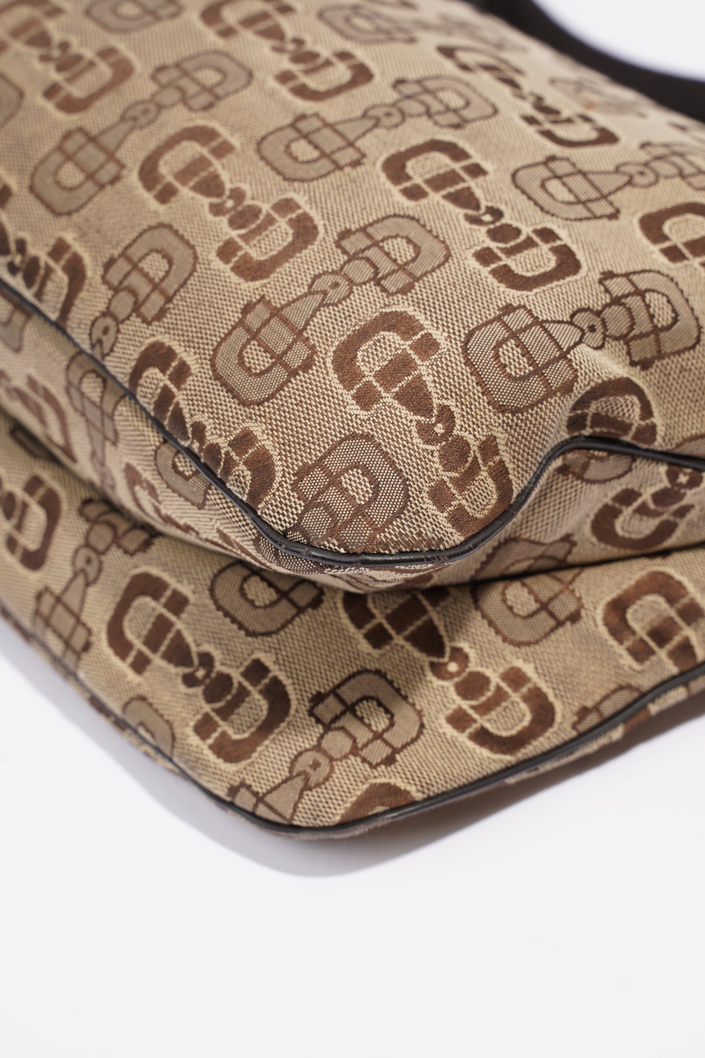 Gucci Horsebit Canvas Shoulder Bag Brown Canvas Large