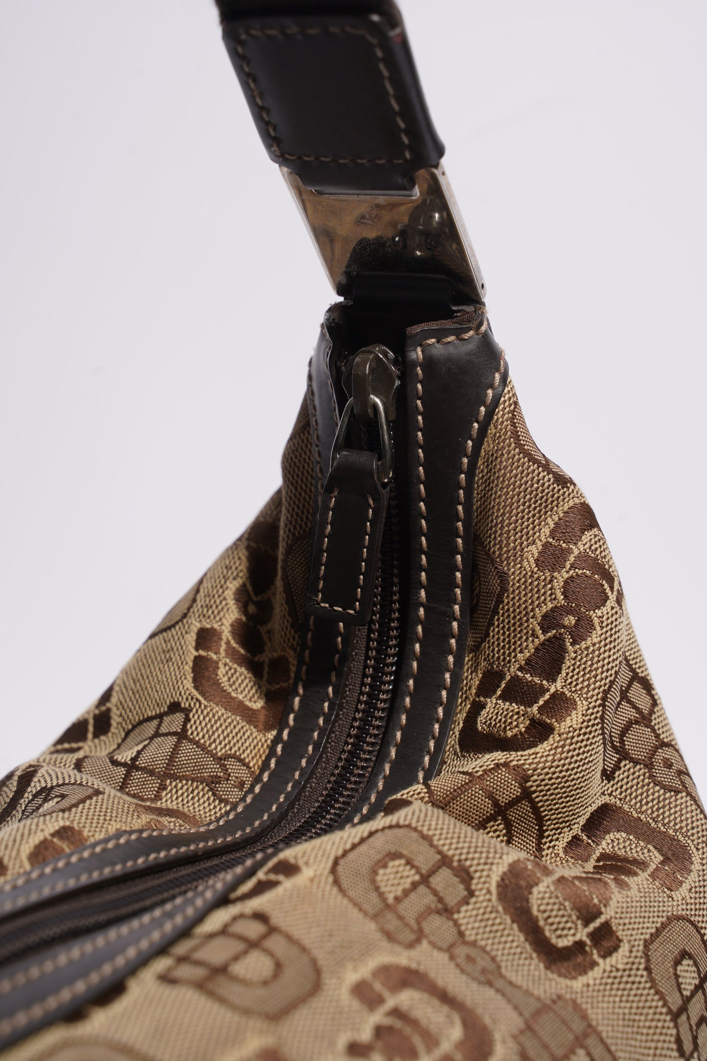 Gucci Horsebit Canvas Shoulder Bag Brown Canvas Large