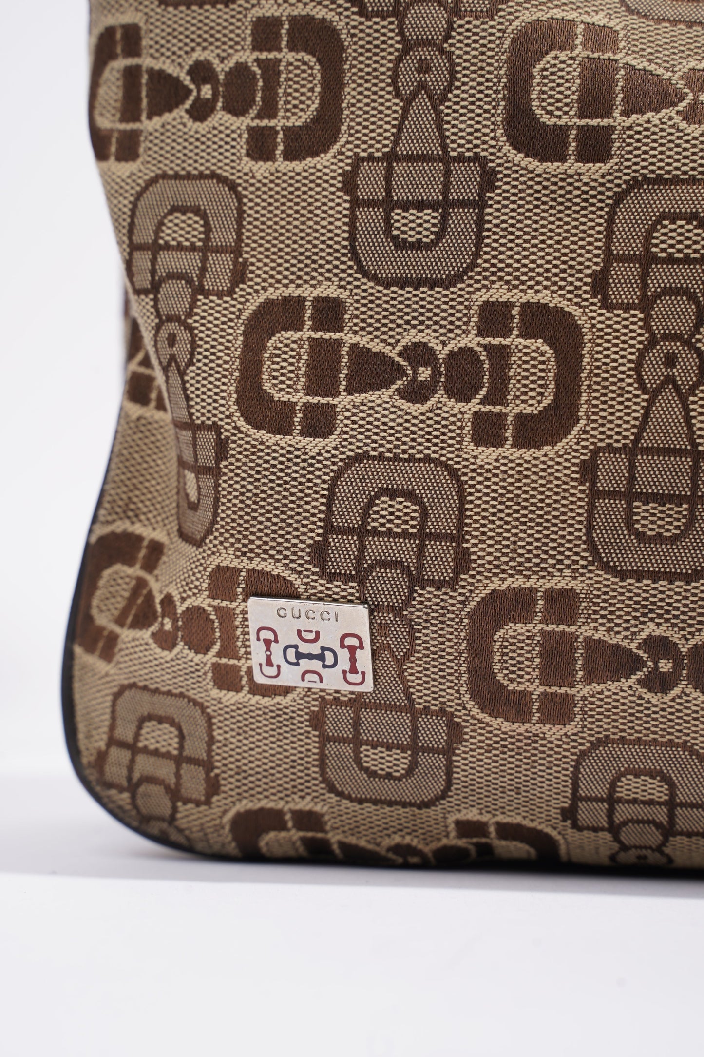 Gucci Horsebit Canvas Shoulder Bag Brown Canvas Large