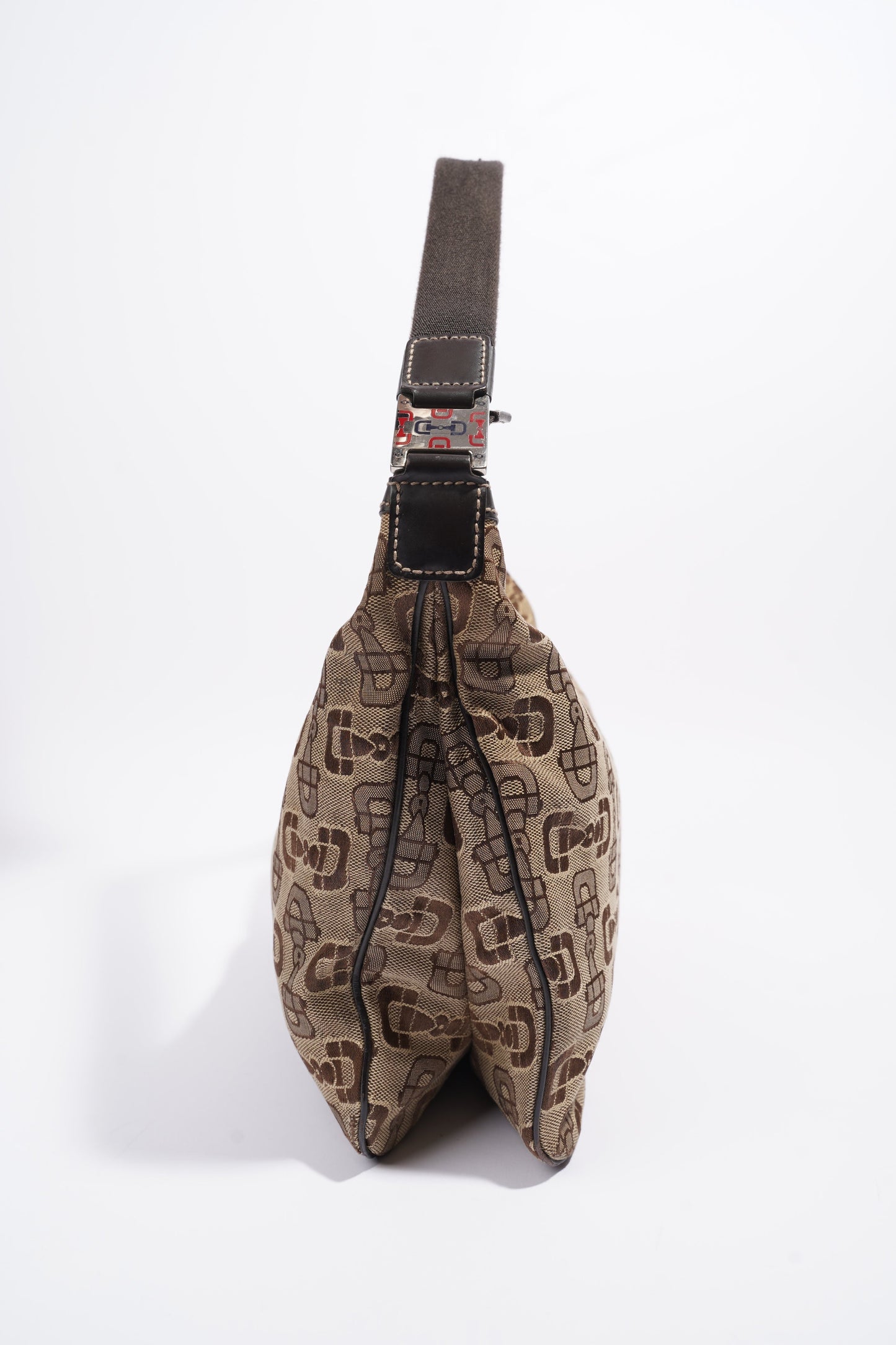Gucci Horsebit Canvas Shoulder Bag Brown Canvas Large