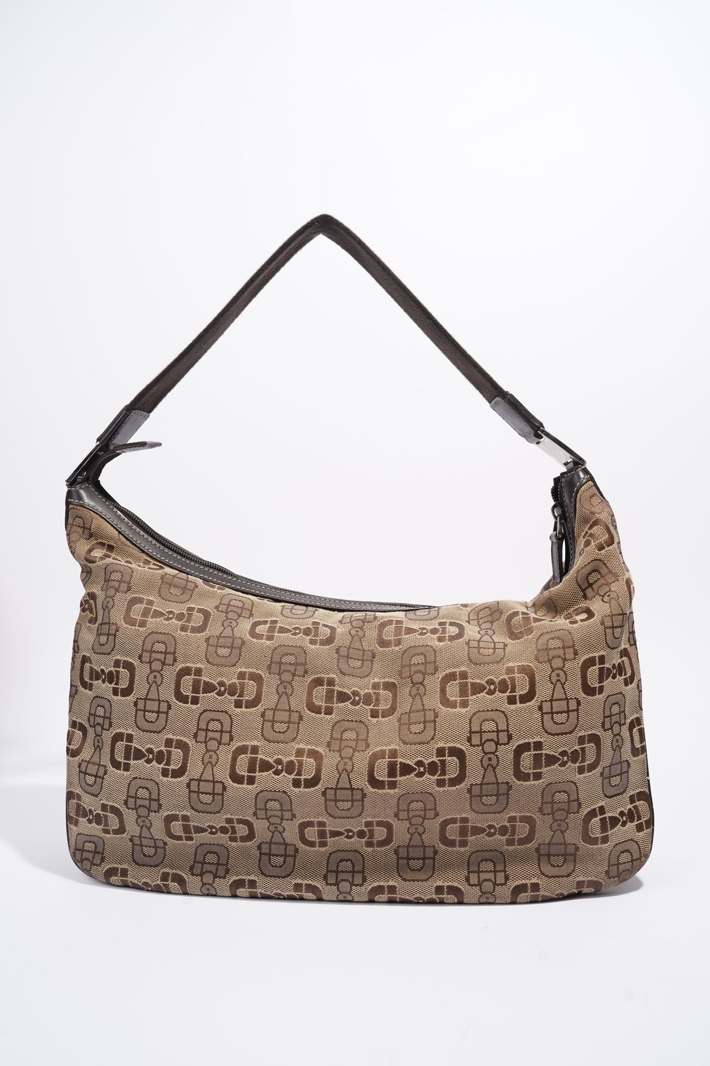 Gucci Horsebit Canvas Shoulder Bag Brown Canvas Large
