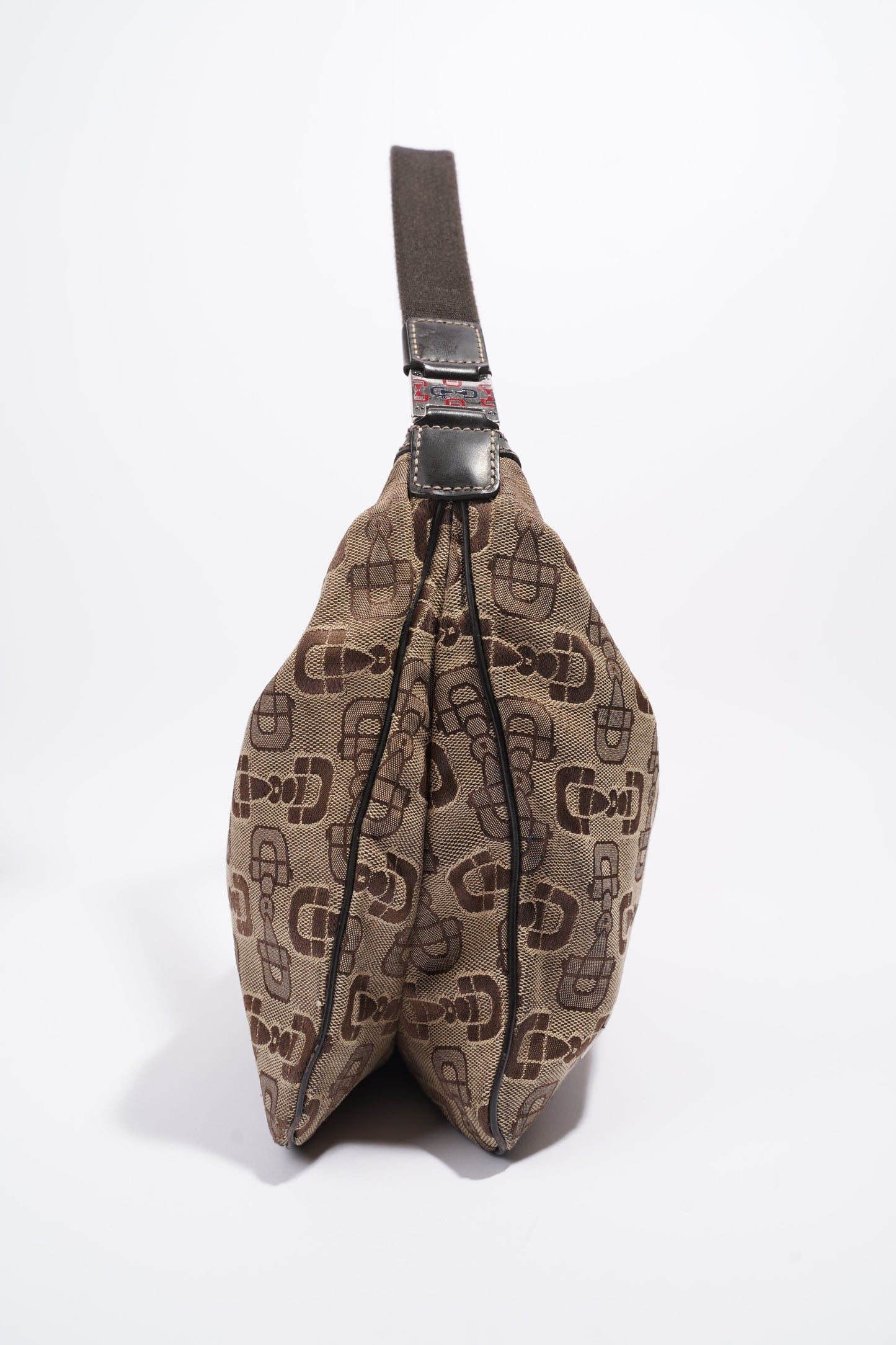 Gucci Horsebit Canvas Shoulder Bag Brown Canvas Large