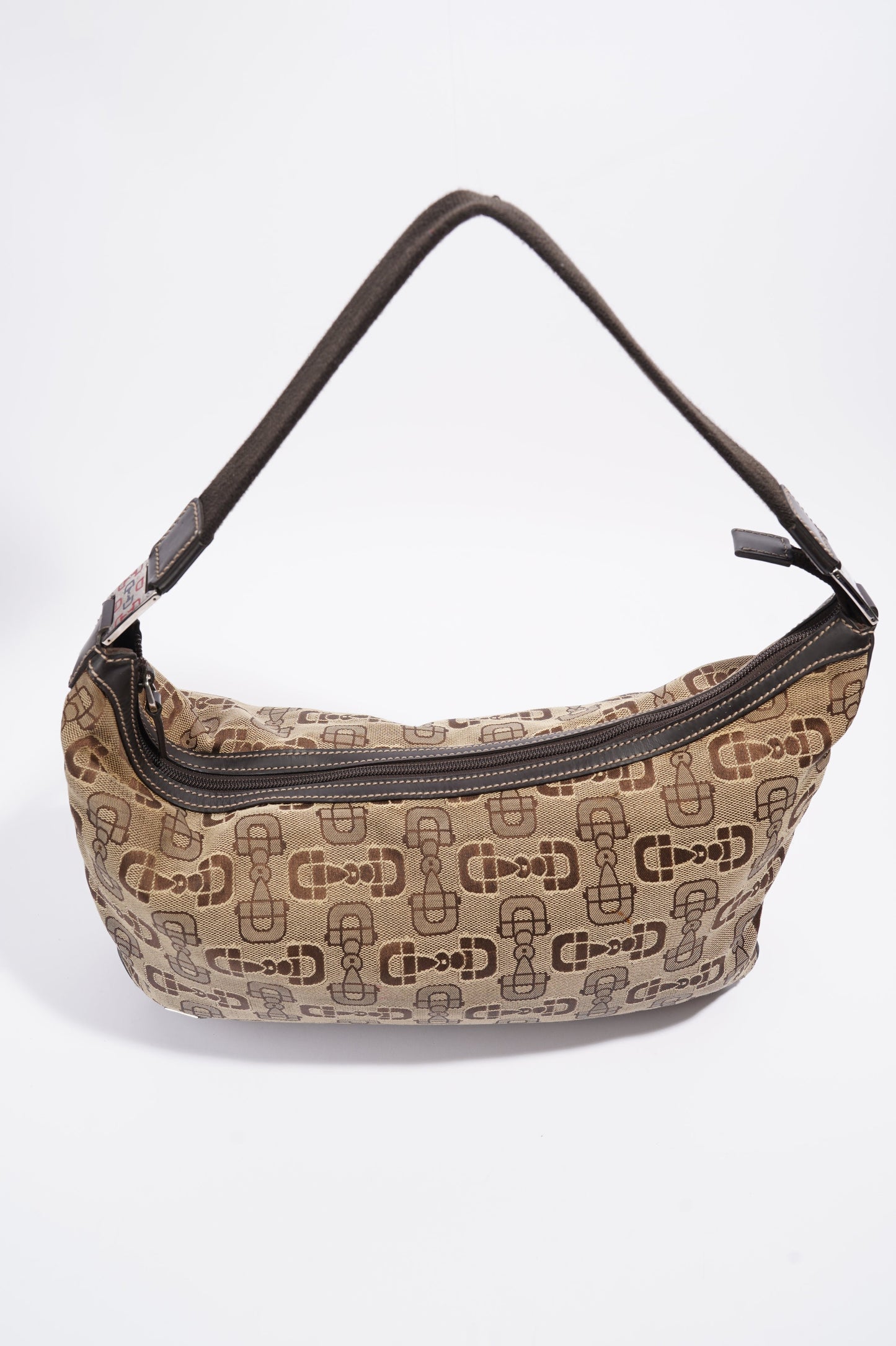 Gucci Horsebit Canvas Shoulder Bag Brown Canvas Large