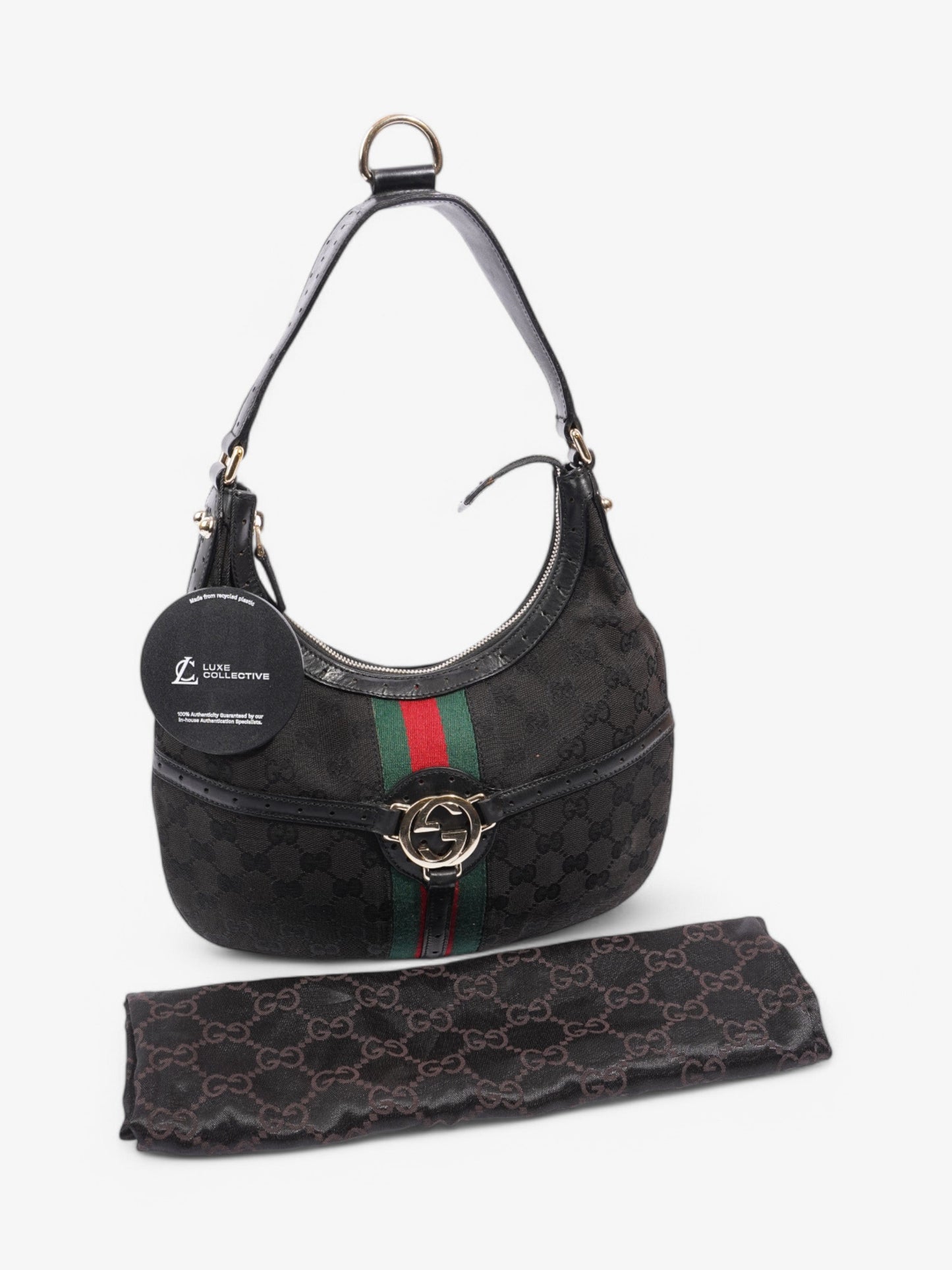 Gucci Jackie 1961 GG Shoulder Bag Black / Red / Green Canvas