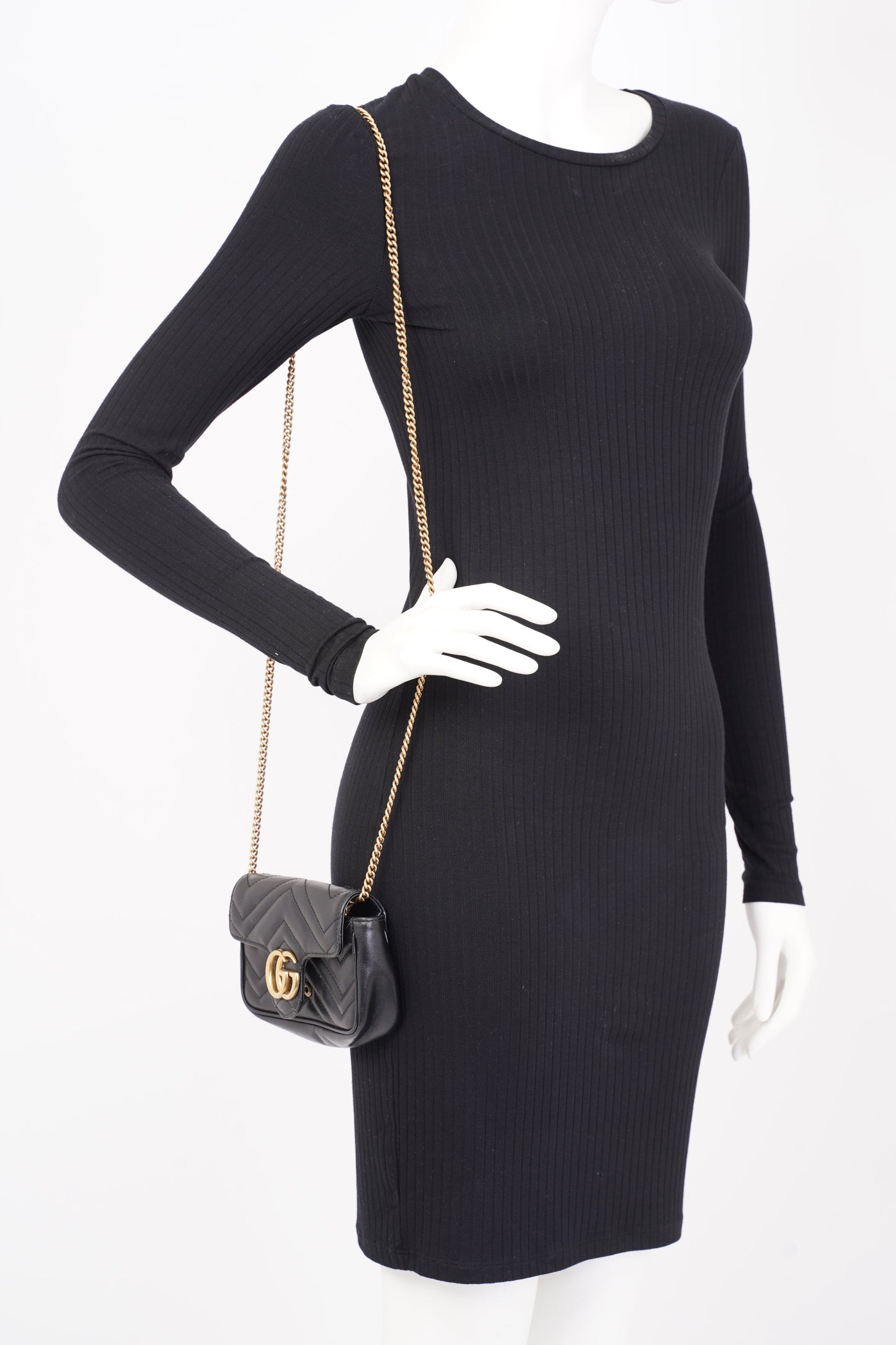 Gucci Marmont Flap Black Matelasse Leather Super Mini