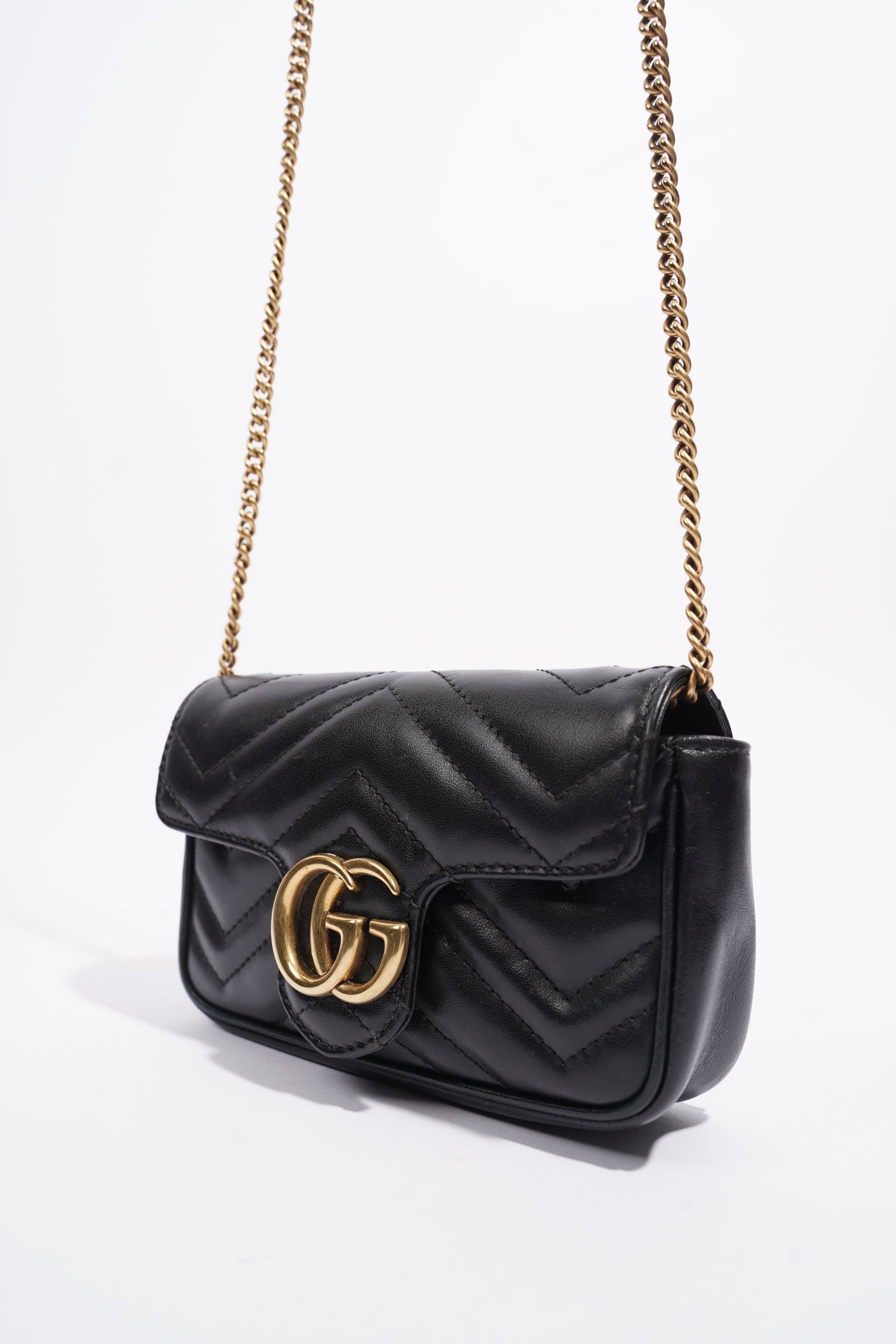 Gucci Marmont Flap Black Matelasse Leather Super Mini