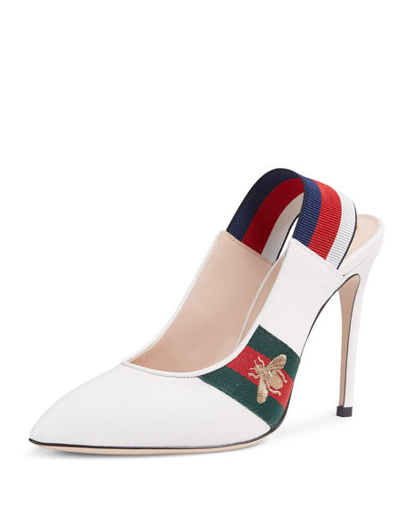 Gucci Sylvie Leather Slingback Pumps with Bee in White