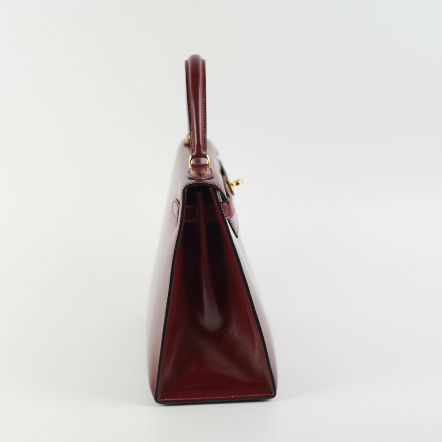 Hermes Vintage Kelly 28 Box Calfskin Burgundy -J Circle 1980
