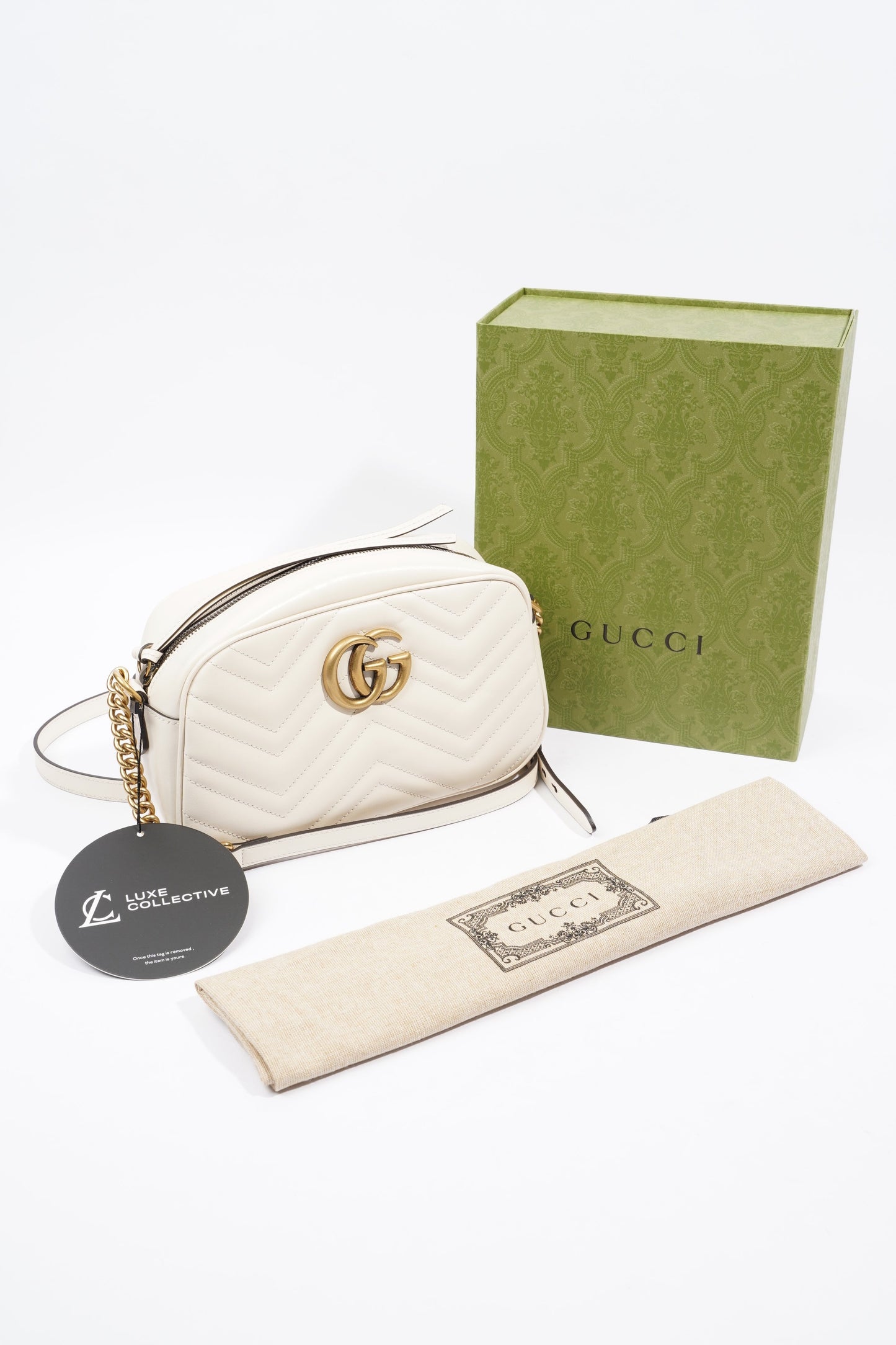 Gucci Marmont Zip White Matelasse Leather Small