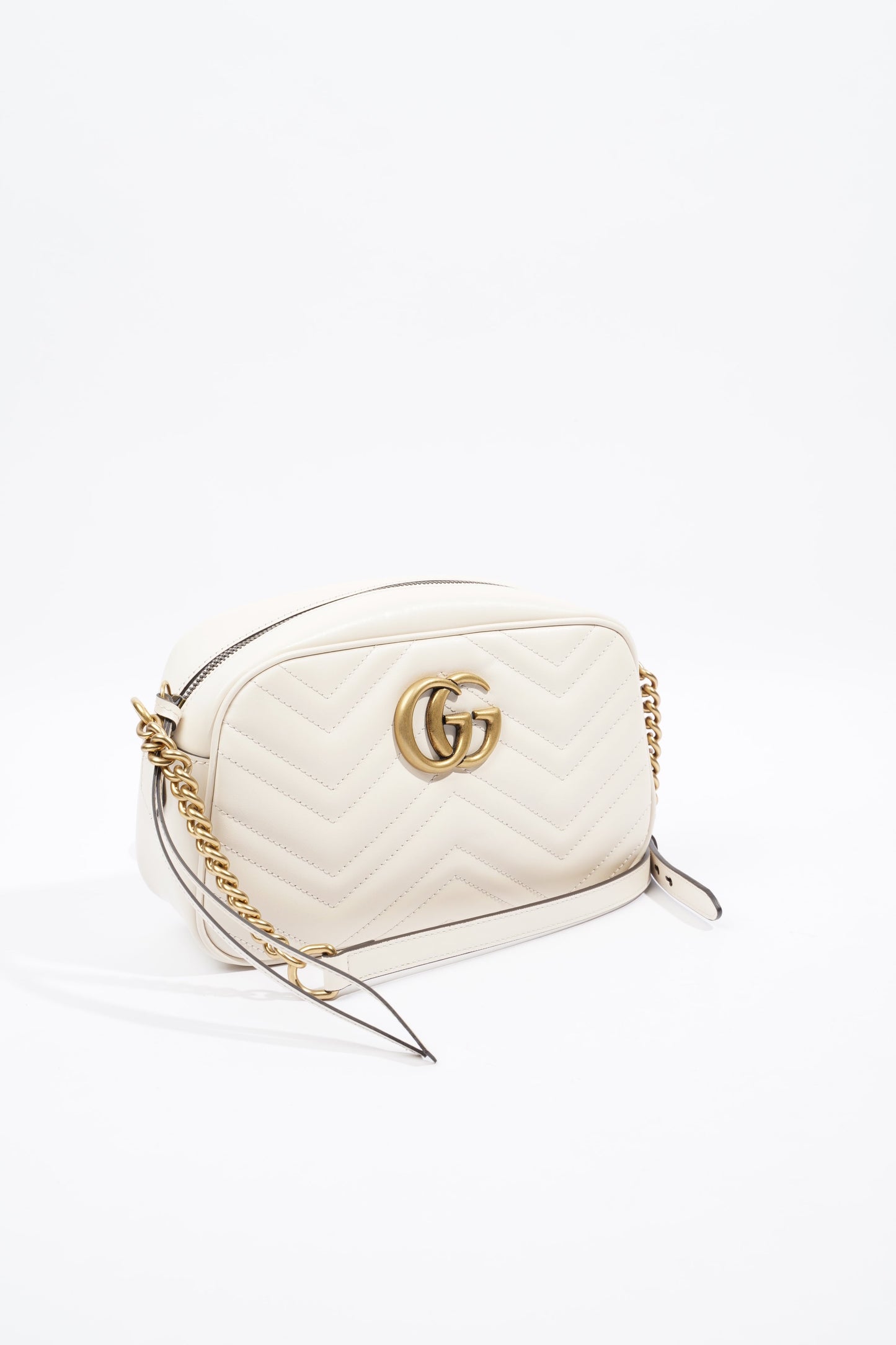 Gucci Marmont Zip White Matelasse Leather Small