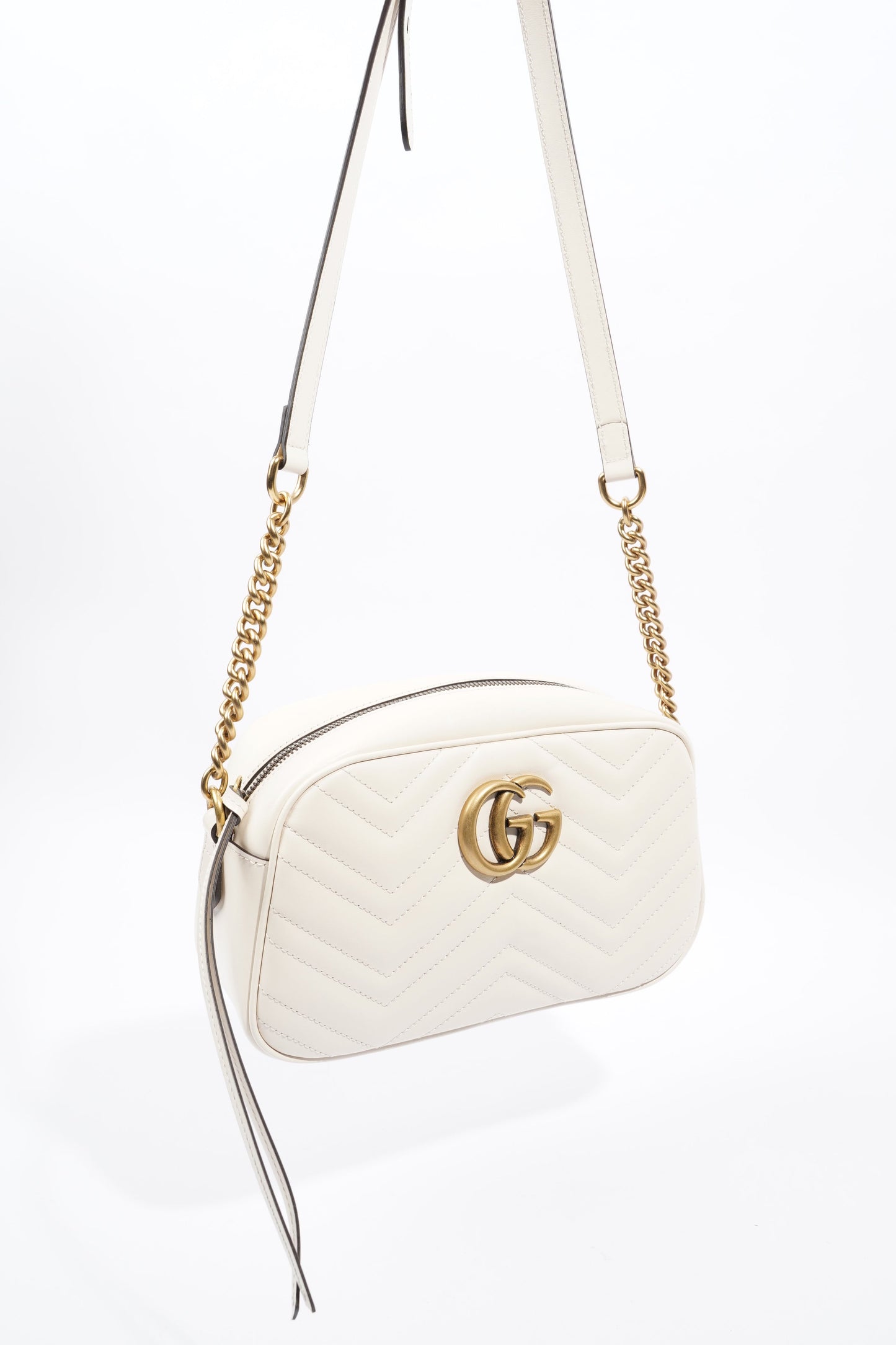 Gucci Marmont Zip White Matelasse Leather Small