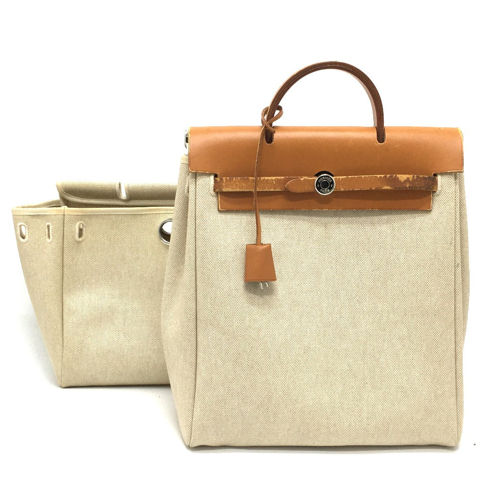 HERMES Backpack Leather/Toile GM beige With replacement bag Herbag add PM Women Used
