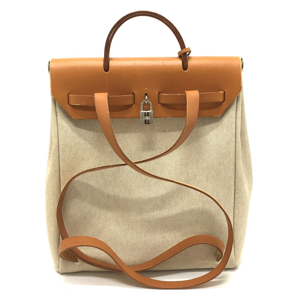 HERMES Backpack Leather/Toile GM beige With replacement bag Herbag add PM Women Used