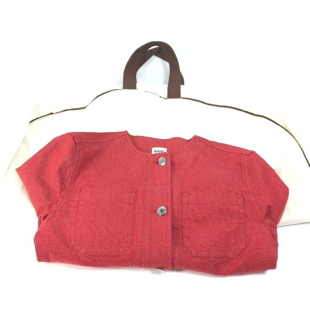 HERMES Denim Jacket Cotton, Elastane Red Serie button Long sleeve Women 36 Used