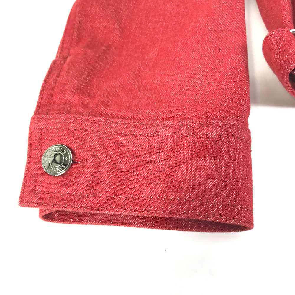 HERMES Denim Jacket Cotton, Elastane Red Serie button Long sleeve Women 36 Used