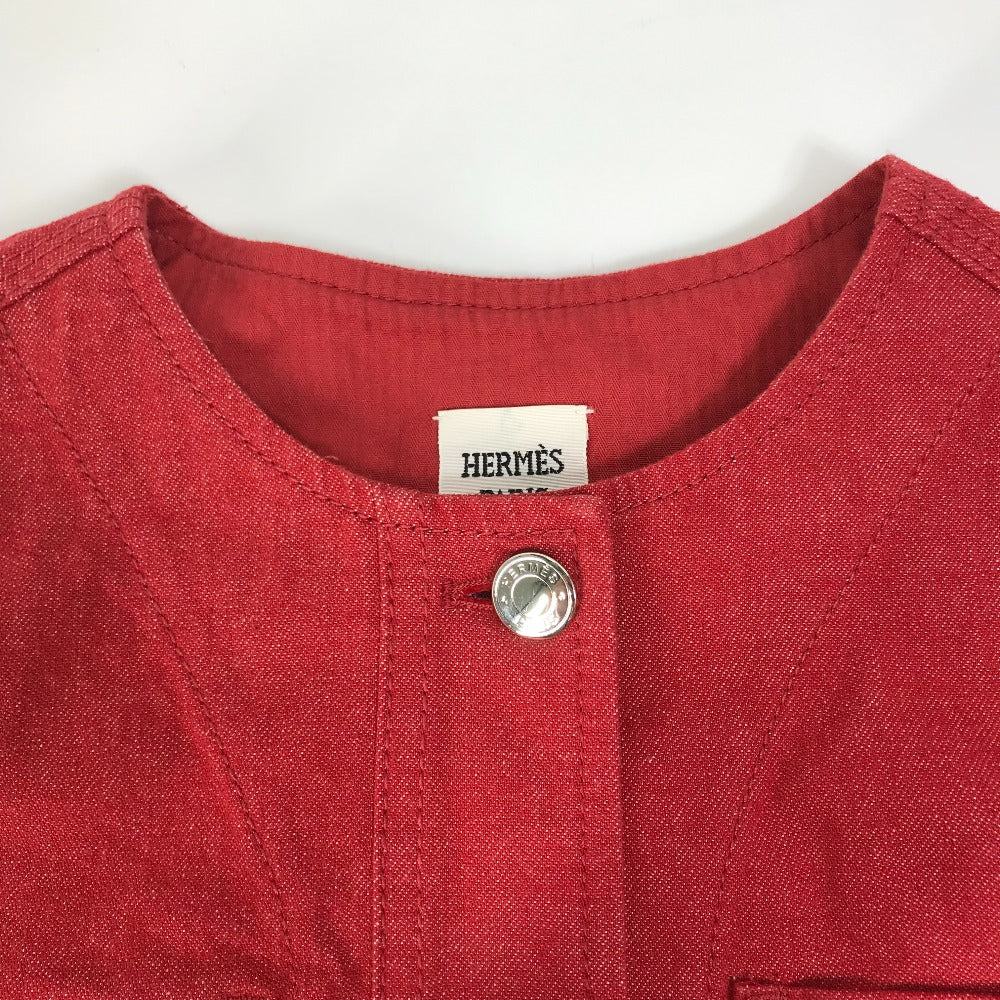 HERMES Denim Jacket Cotton, Elastane Red Serie button Long sleeve Women 36 Used