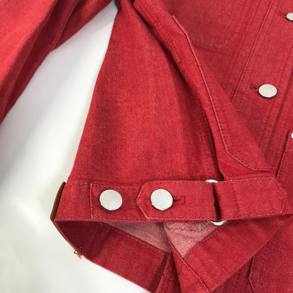 HERMES Denim Jacket Cotton, Elastane Red Serie button Long sleeve Women 36 Used