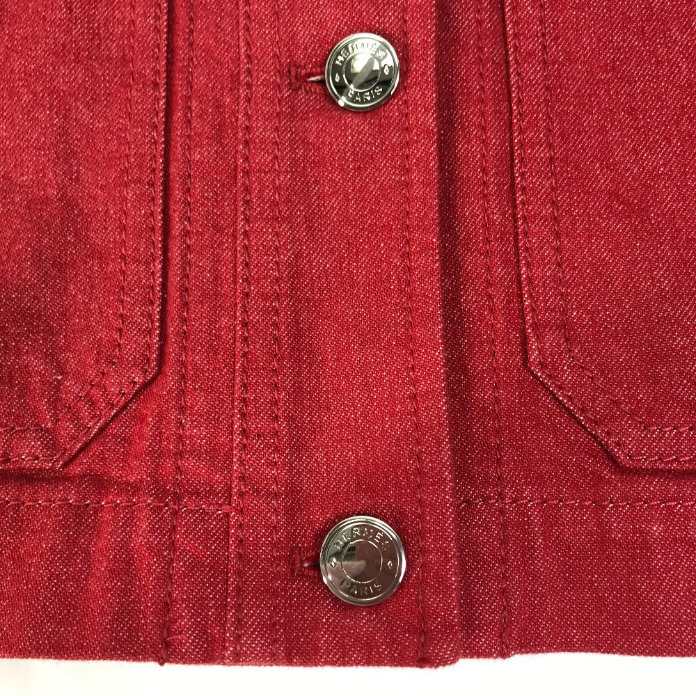 HERMES Denim Jacket Cotton, Elastane Red Serie button Long sleeve Women 36 Used