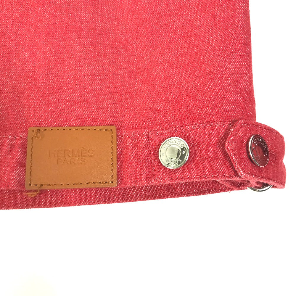 HERMES Denim Jacket Cotton, Elastane Red Serie button Long sleeve Women 36 Used