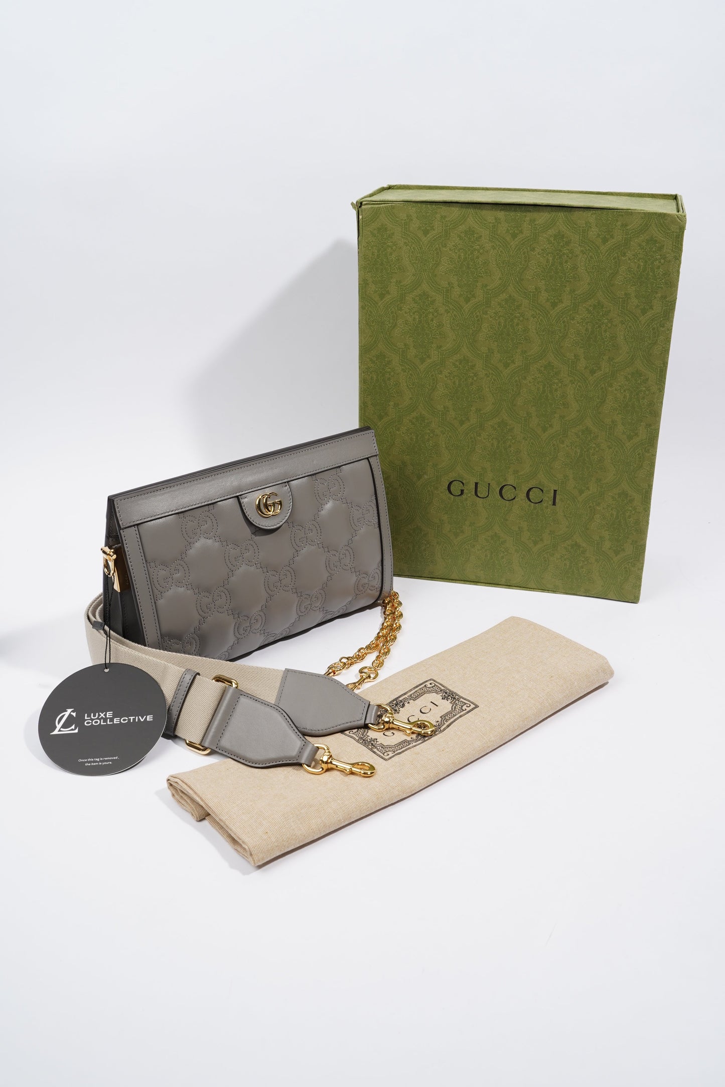 Gucci GG Matelasse Grey Matelasse Leather Small