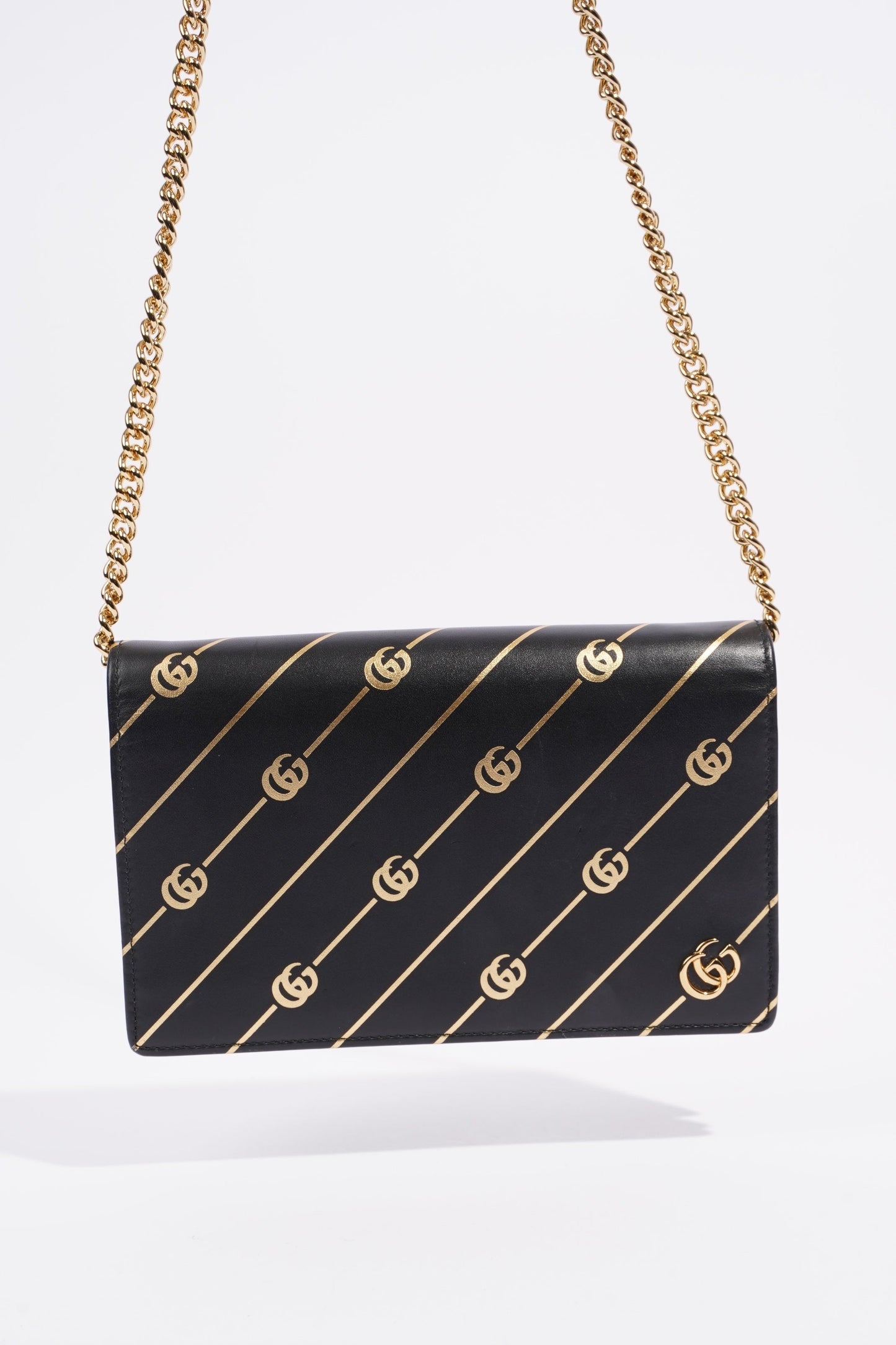 Gucci Wallet On Chain Black / Gold Leather