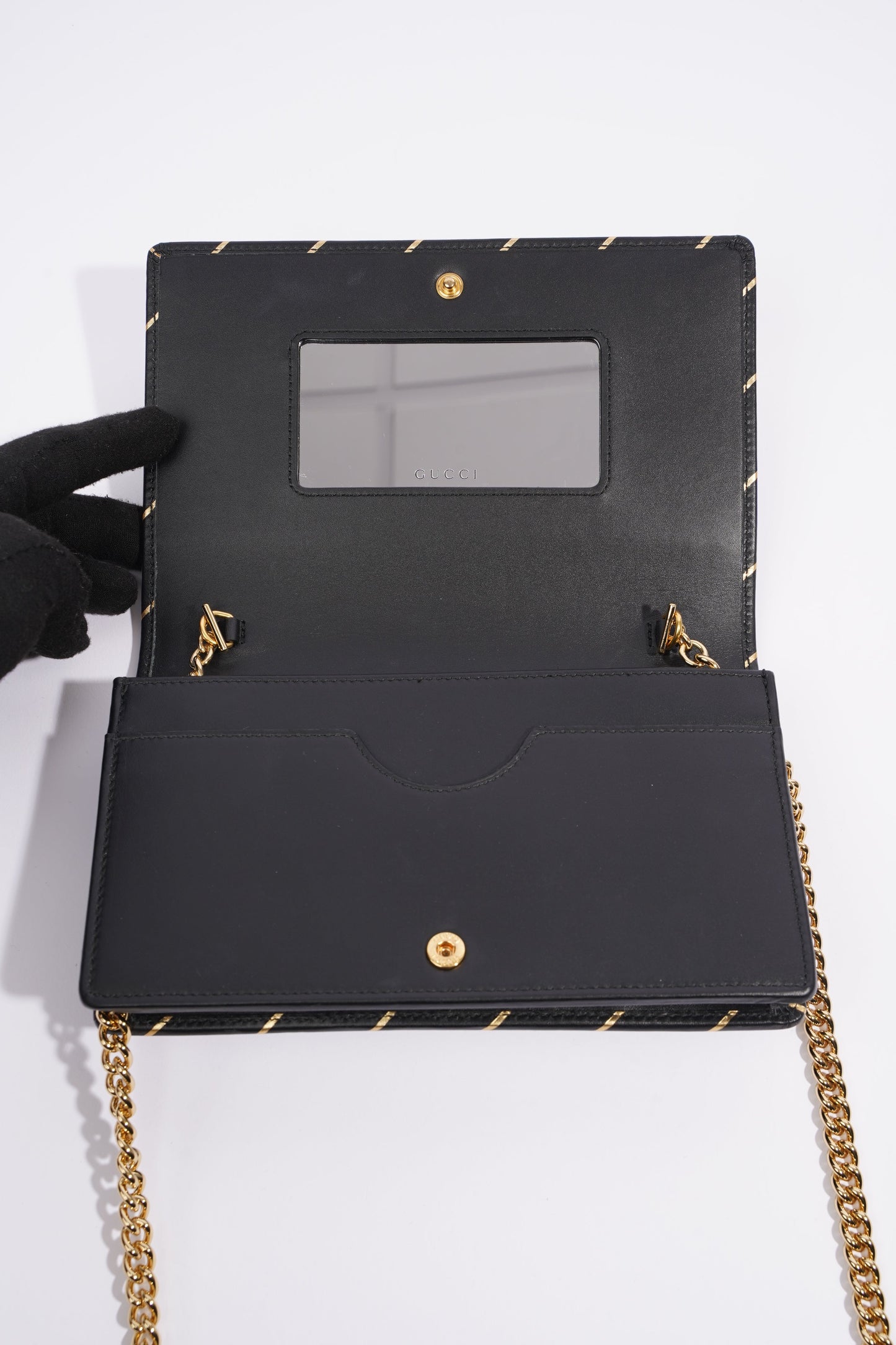 Gucci Wallet On Chain Black / Gold Leather