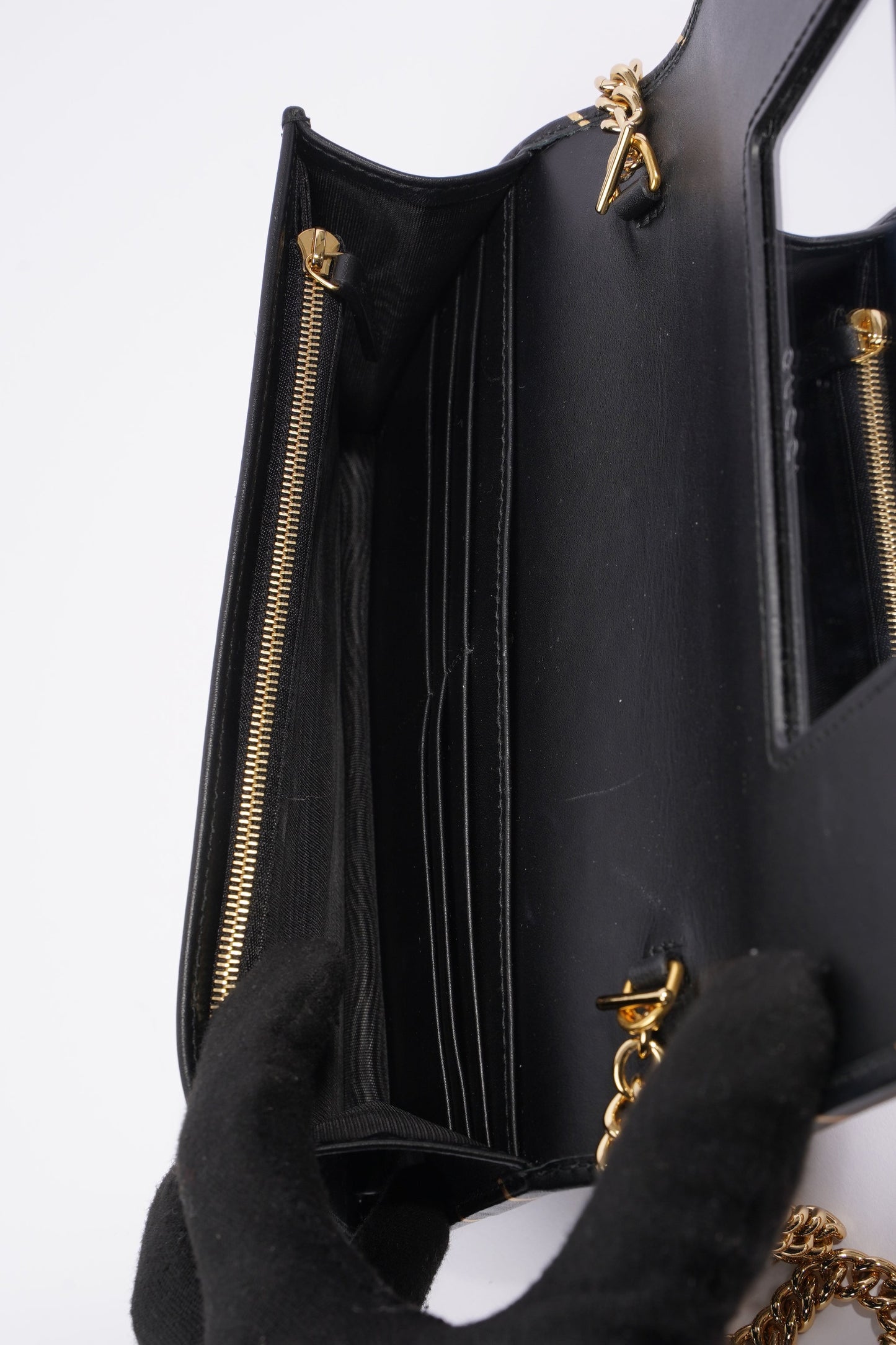 Gucci Wallet On Chain Black / Gold Leather