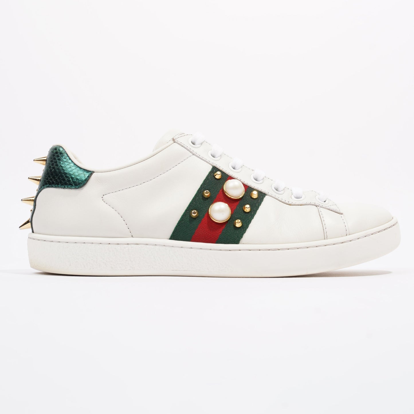 Gucci Ace Pearl And Spike White / Red / Green Leather EU 36 UK 3