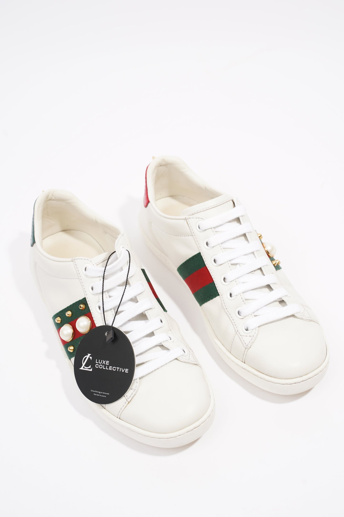 Gucci Ace Pearl And Spike White / Red / Green Leather EU 36 UK 3