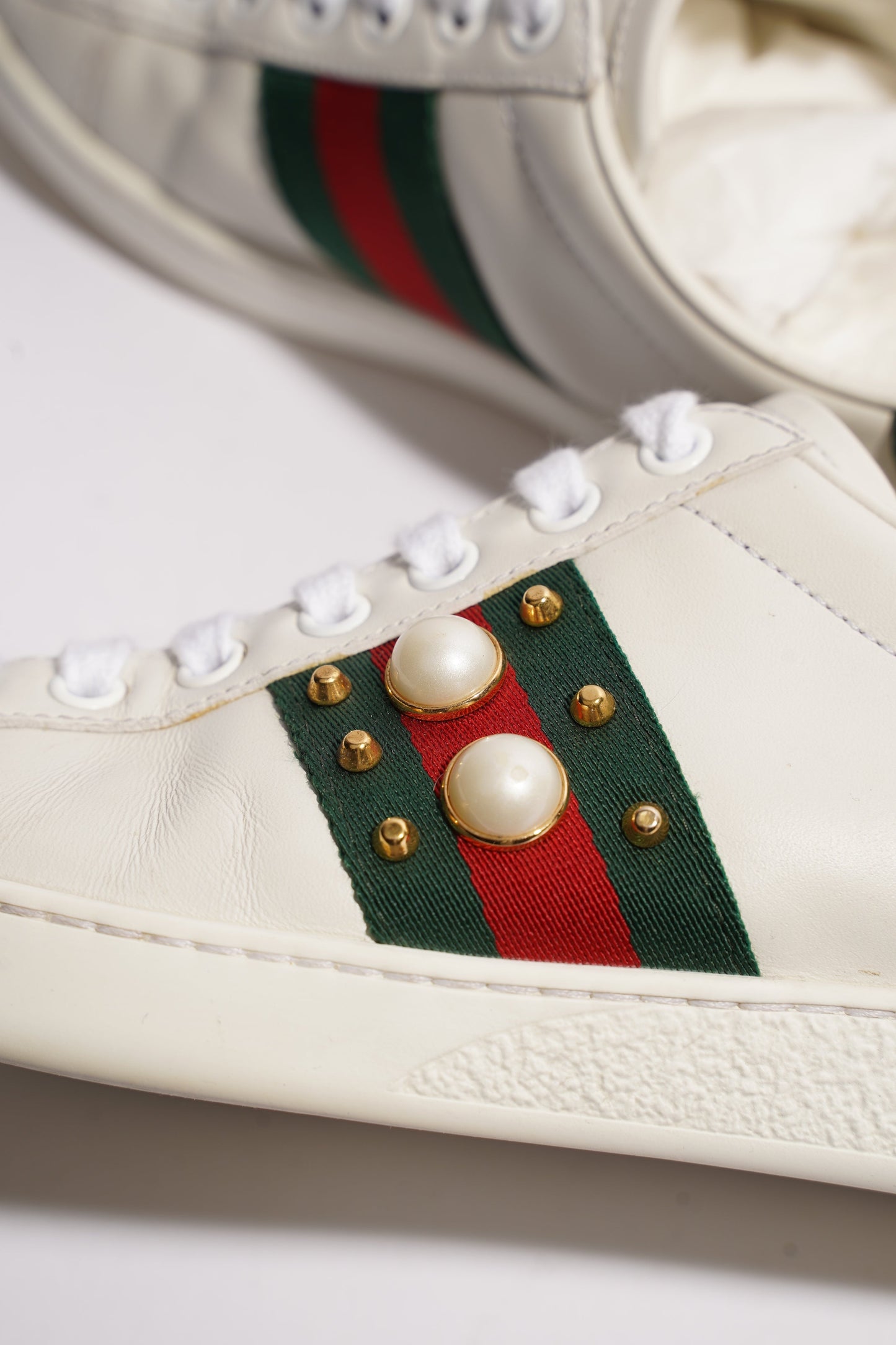 Gucci Ace Pearl And Spike White / Red / Green Leather EU 36 UK 3