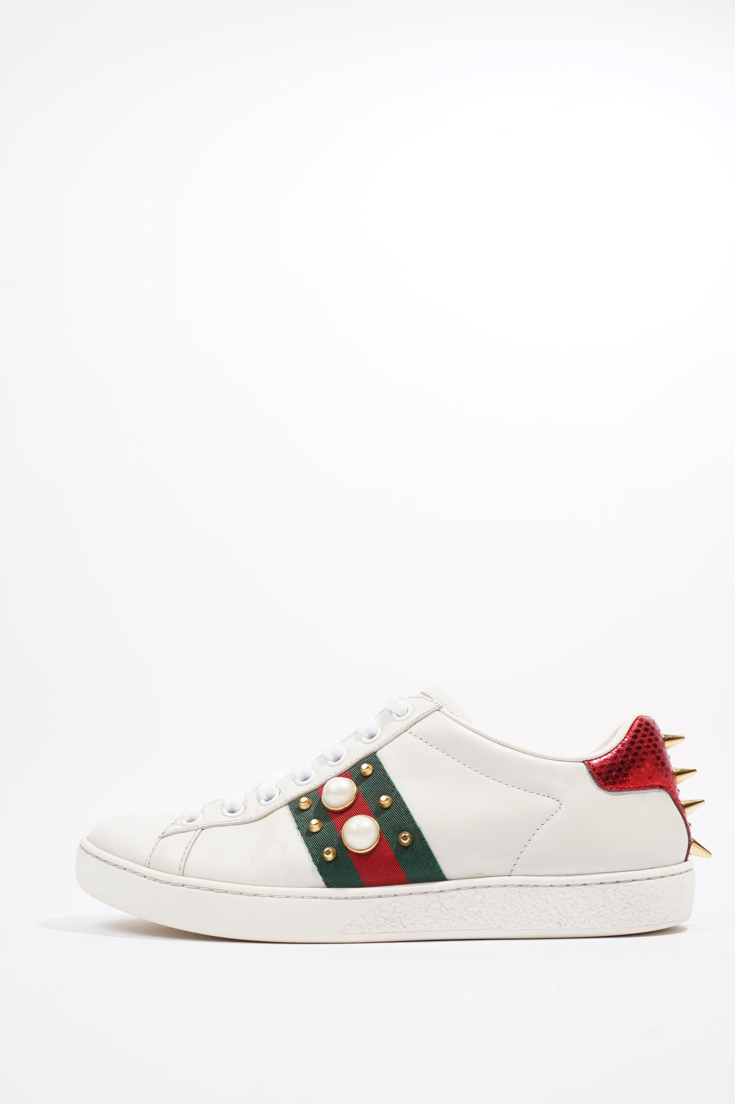 Gucci Ace Pearl And Spike White / Red / Green Leather EU 36 UK 3