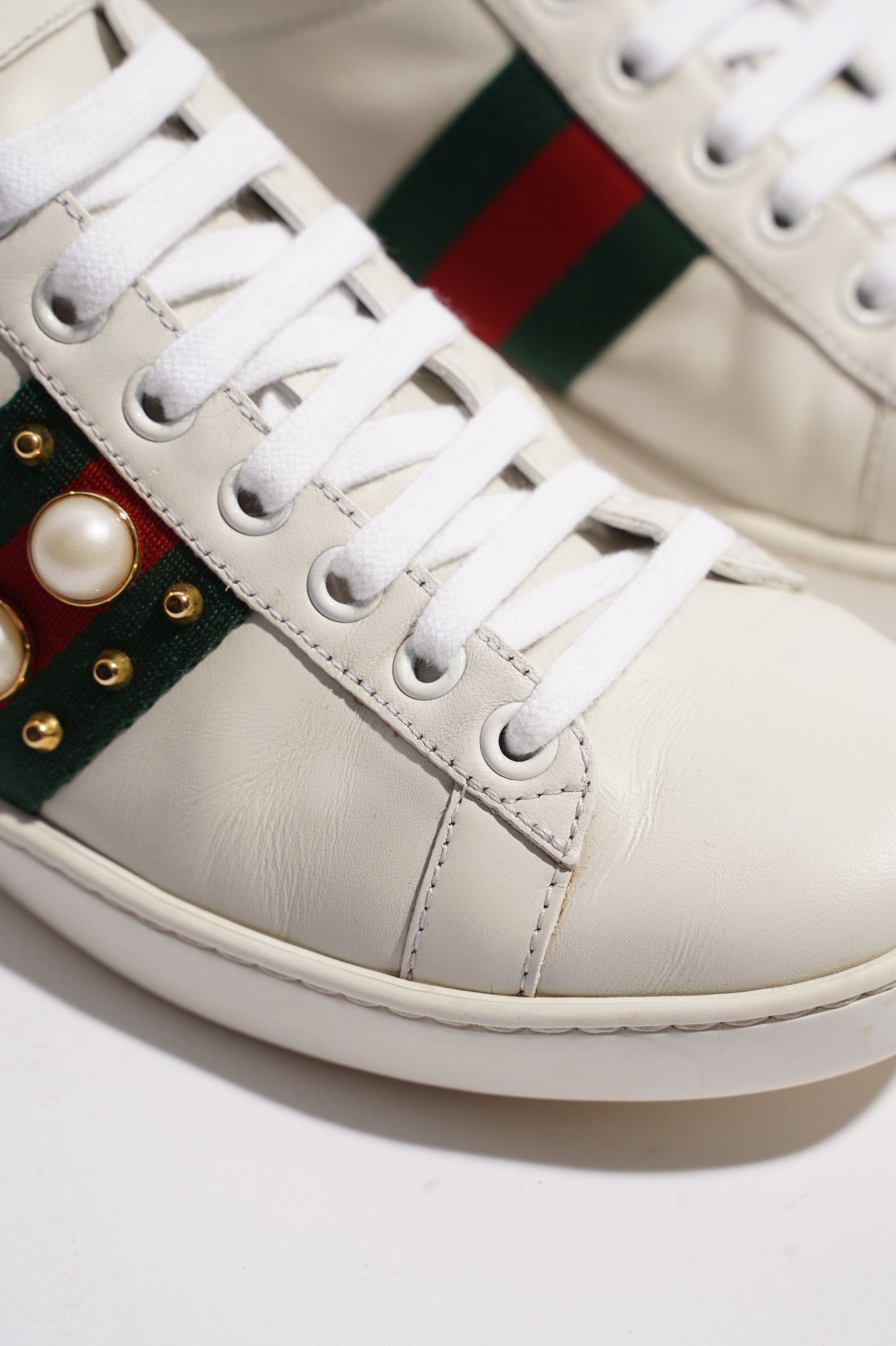Gucci Ace Pearl And Spike White / Red / Green Leather EU 36 UK 3