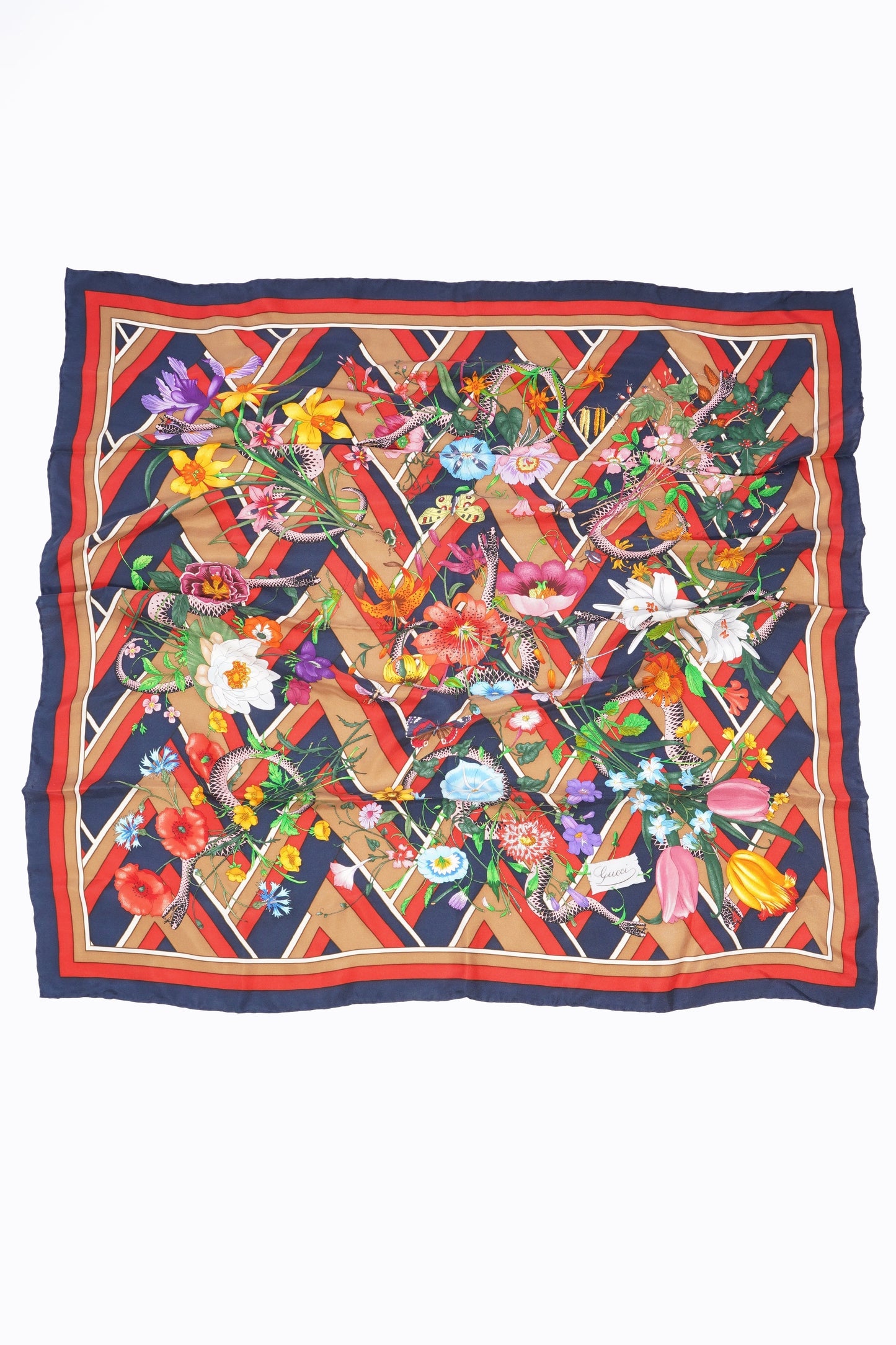 Gucci Flora Chevron Snake Multi Coloured Pattern Silk