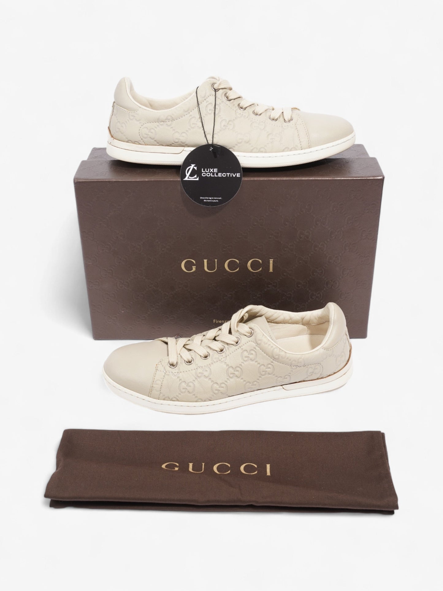 Gucci GG Embossed Ace Beige Embossed Leather EU 37 UK 4