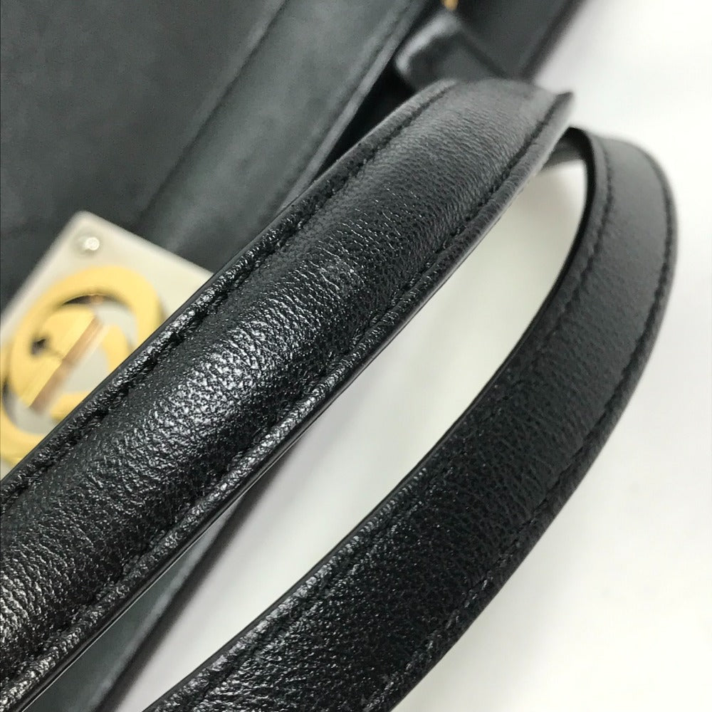 GUCCI Handbag 630595 leather black Tote Bag Interlocking G Women Used