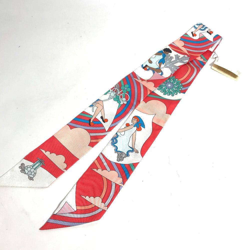 HERMES scarf silk Red Flying Carre Carres Volants Twilly Twilly Women Used