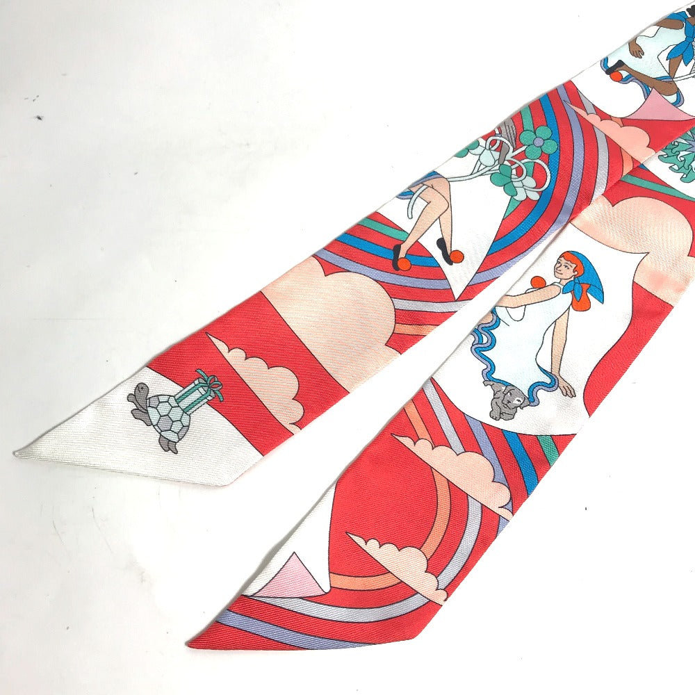 HERMES scarf silk Red Flying Carre Carres Volants Twilly Twilly Women Used