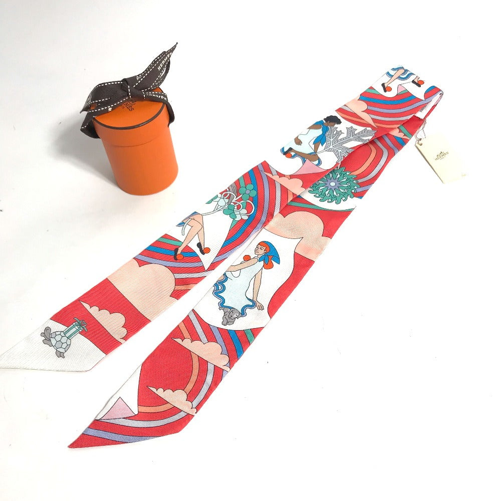 HERMES scarf silk Red Flying Carre Carres Volants Twilly Twilly Women Used
