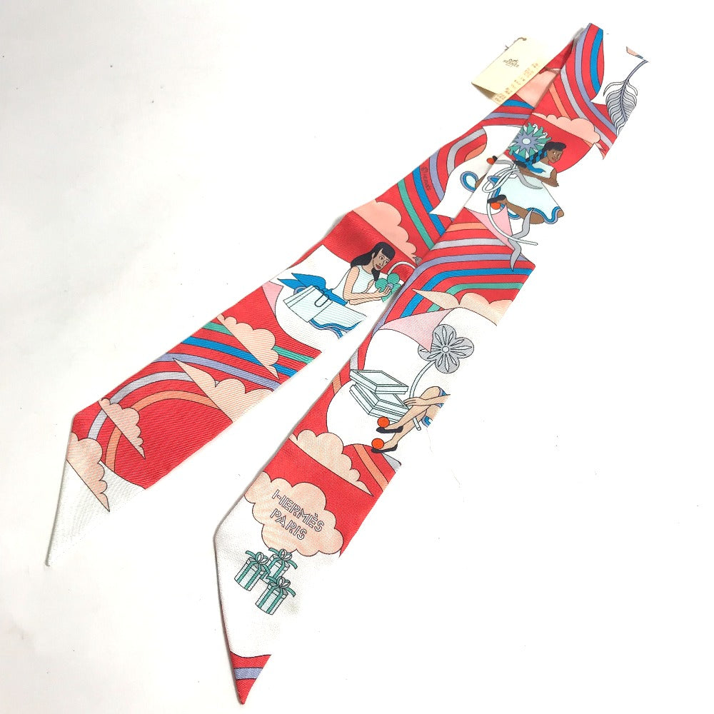 HERMES scarf silk Red Flying Carre Carres Volants Twilly Twilly Women Used