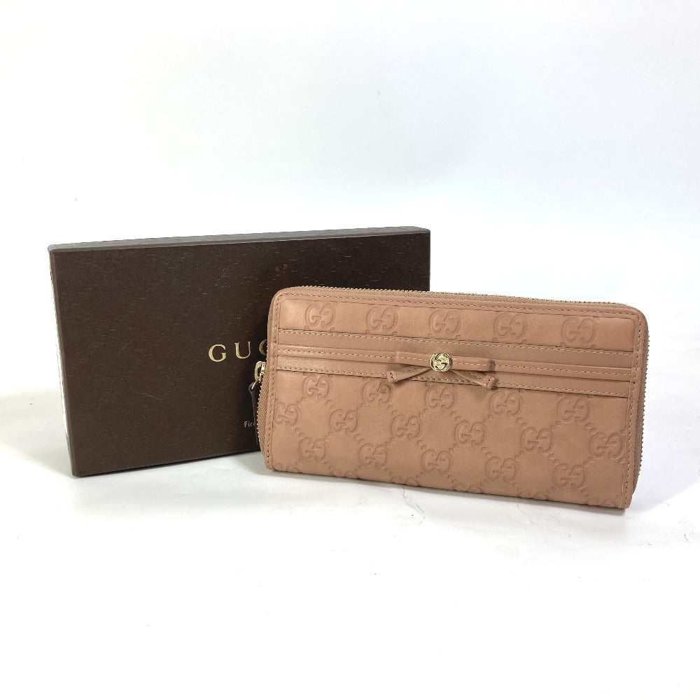 GUCCI Long Wallet Purse 257003 leather pink MAYFAI Ribbon Guccissima Ribbon Women Used