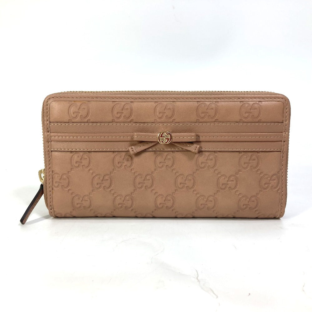 GUCCI Long Wallet Purse 257003 leather pink MAYFAI Ribbon Guccissima Ribbon Women Used