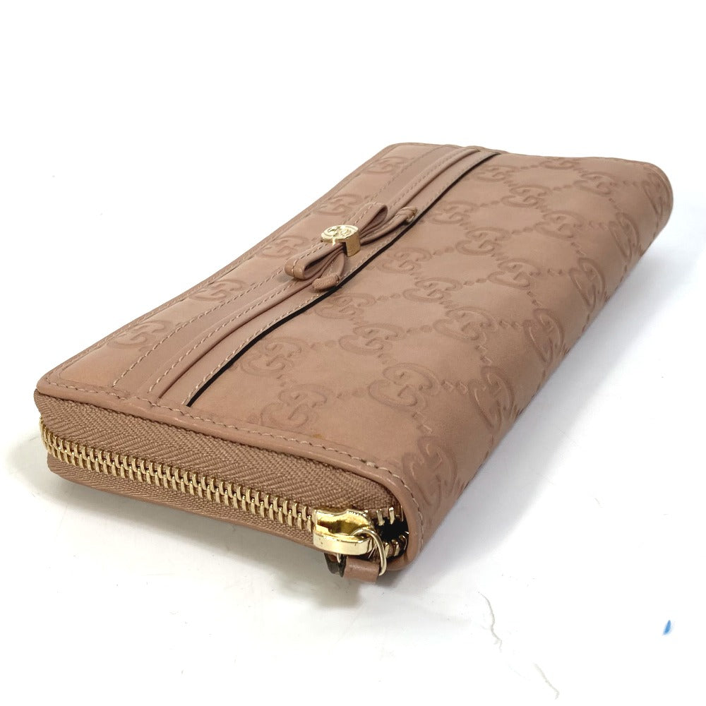 GUCCI Long Wallet Purse 257003 leather pink MAYFAI Ribbon Guccissima Ribbon Women Used