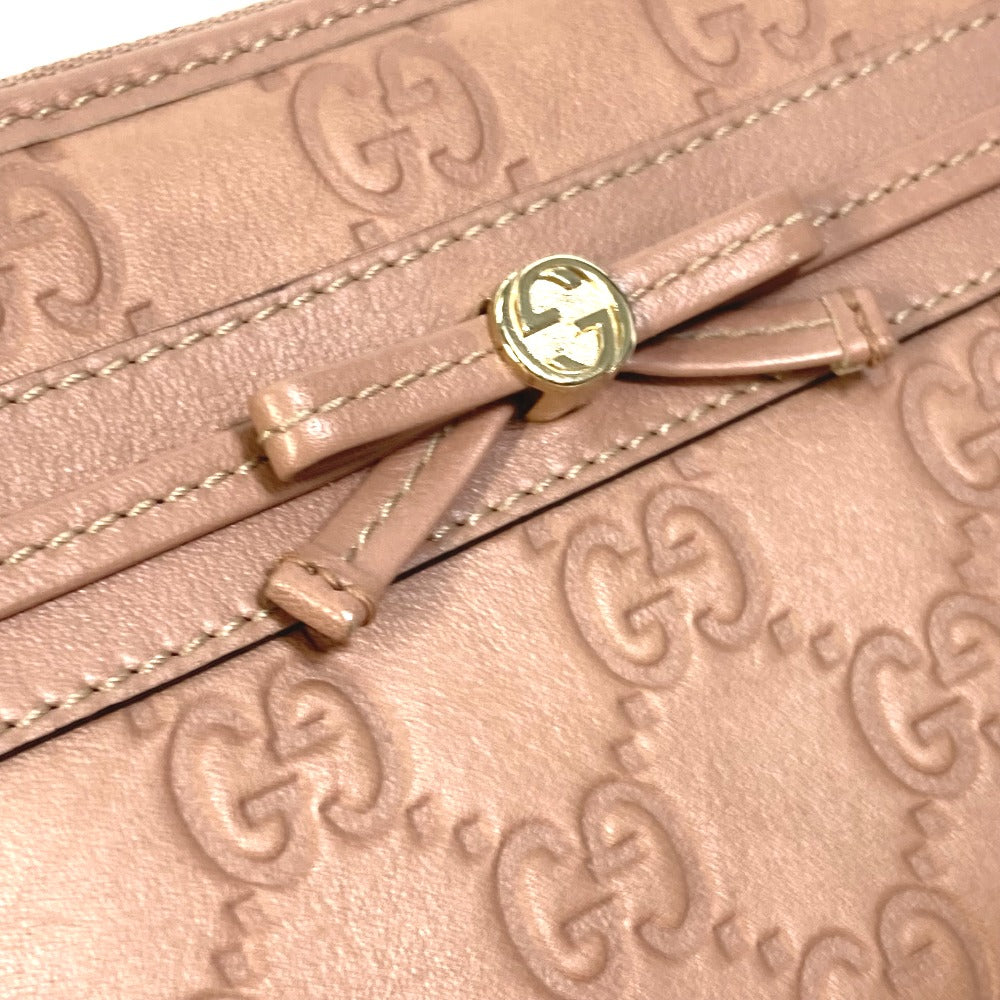 GUCCI Long Wallet Purse 257003 leather pink MAYFAI Ribbon Guccissima Ribbon Women Used