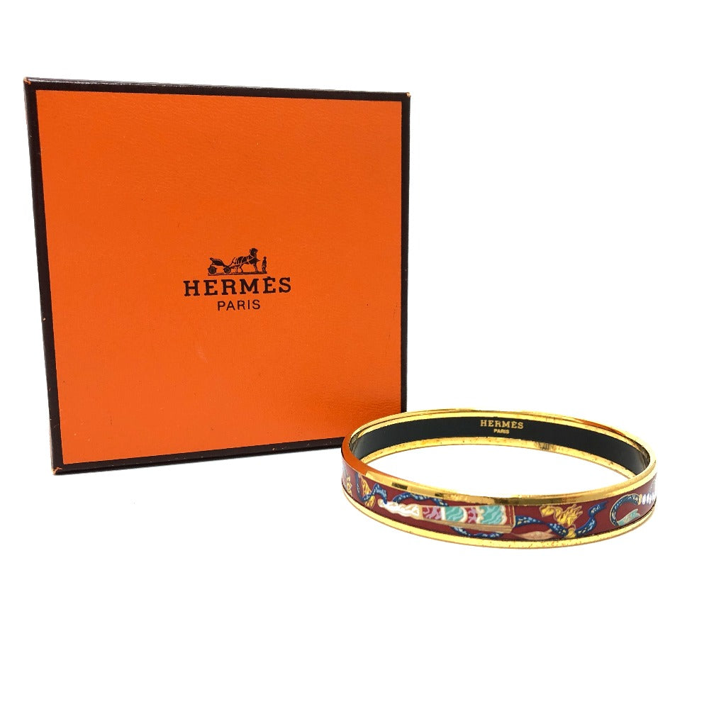 HERMES Bangle Gold Plated, Cloisonne Red type Emaille PM Women Used