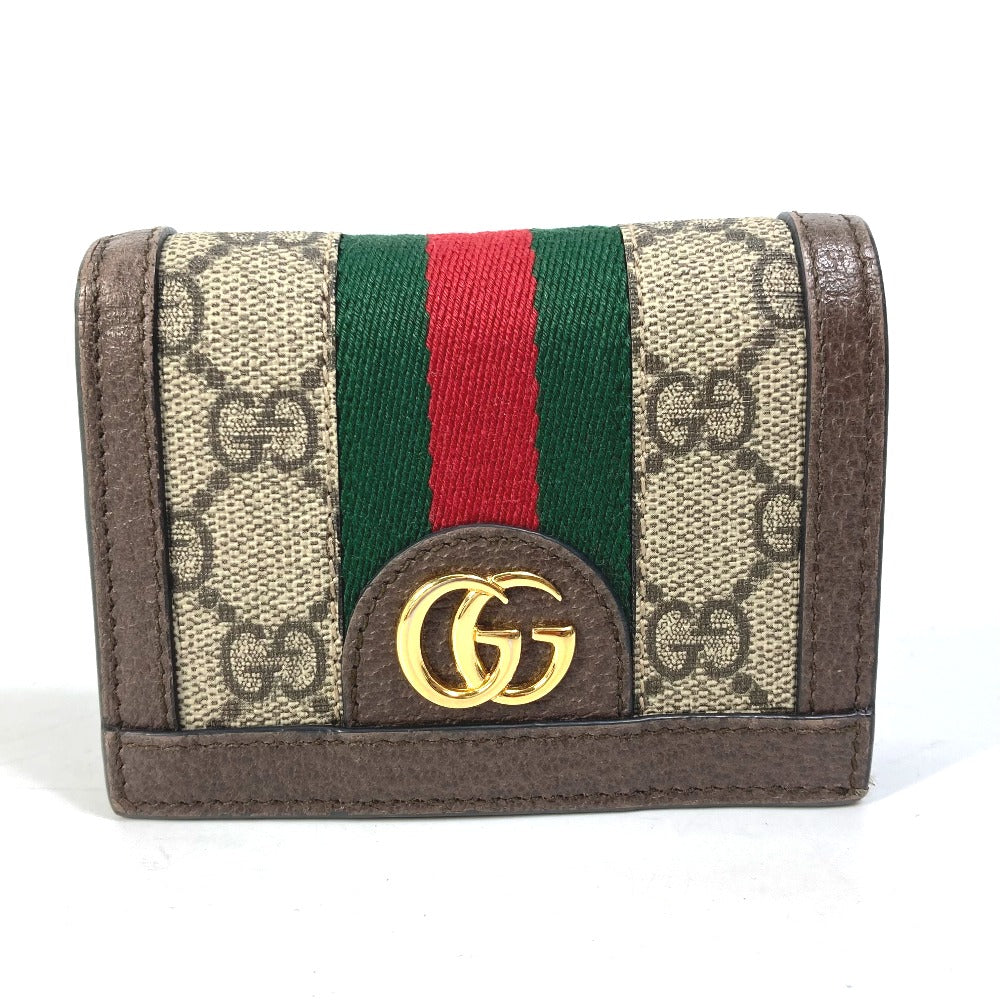 GUCCI Folded wallet 593662 GG Supreme Canvas beige GG Shelly line Ophidia mini wallet Women Secondhand